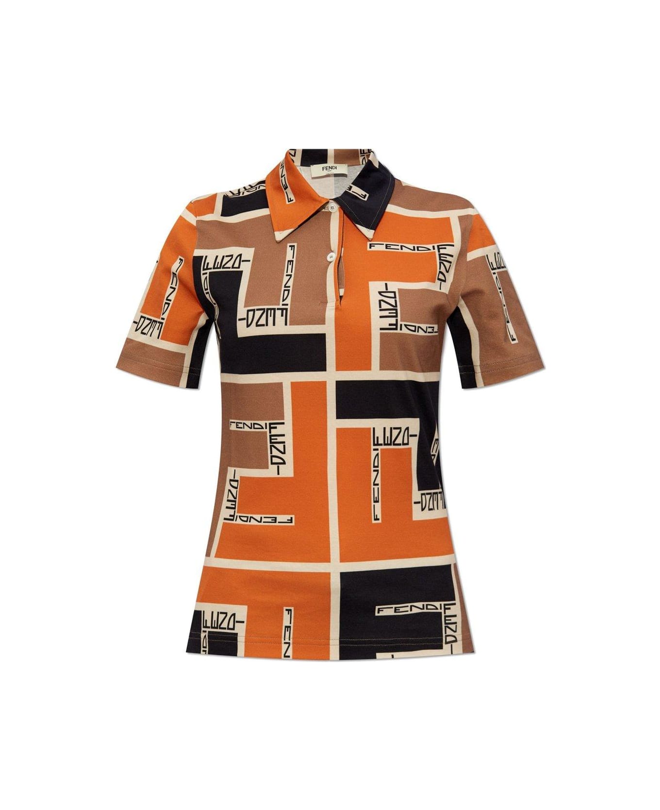 Fendi Ff Motif Short Sleeved Polo Shirt - Nzq Orange/ash ポロシャツ
