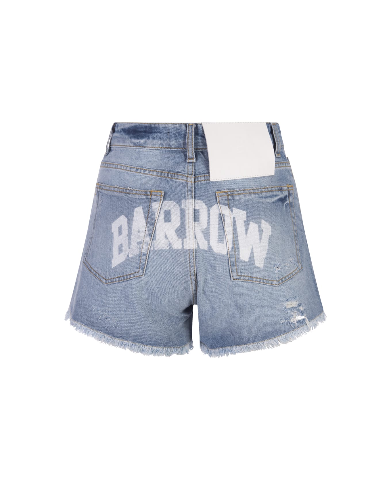 Barrow Medium Blue Denim Shorts With Back Logo - Blue
