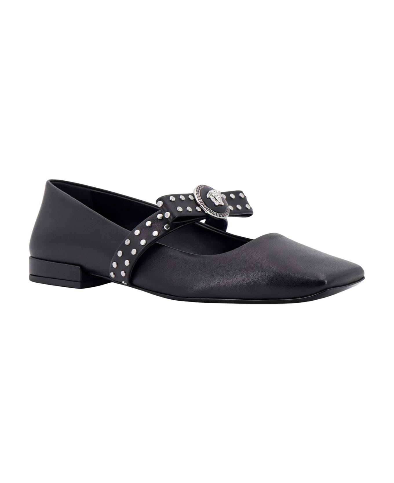 Versace Leather Ballerinas With Frontal Studs - Black