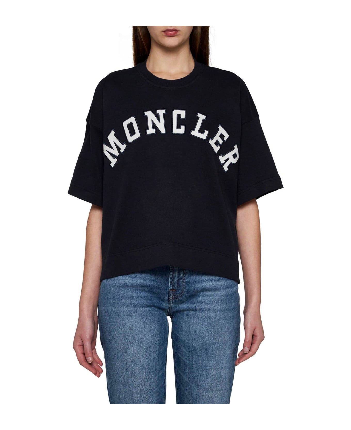 Moncler Logo Printed Cropped T-shirt - Blue