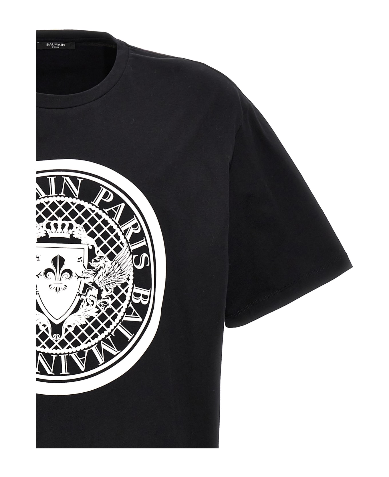 Balmain Logo Printed Crewneck T-shirt - White/Black