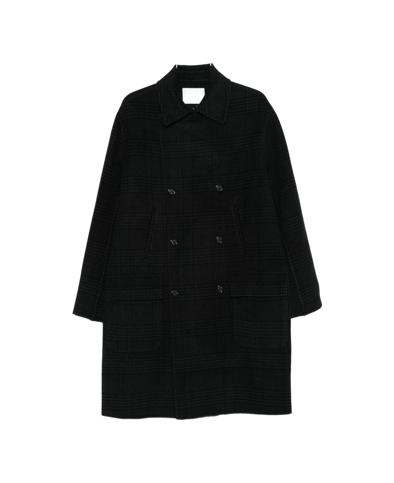 Paolo Pecora Checked Double-breasted Coat - Black