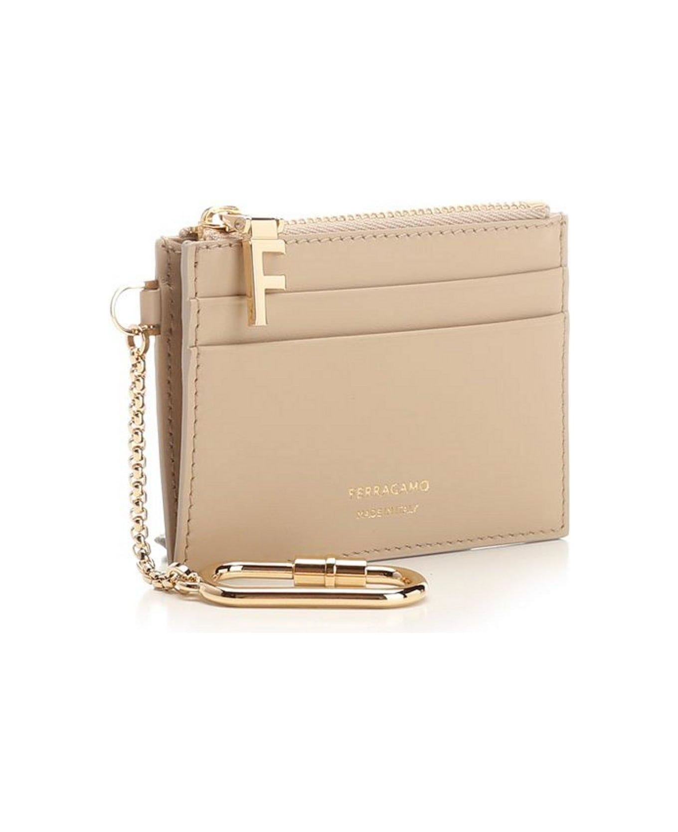 Ferragamo Logo Printed Zipped Cardholder - Beige