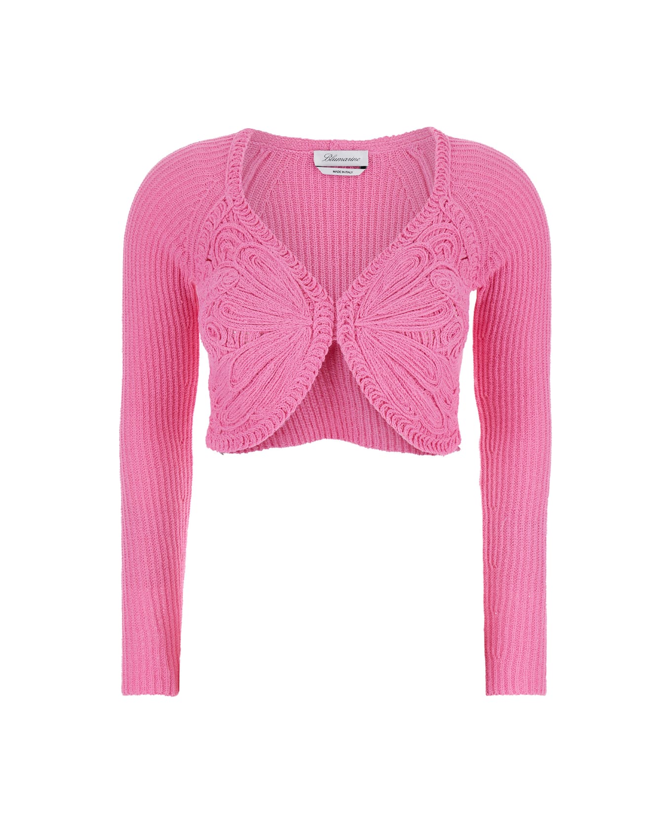 Blumarine Pink Crop Butterfly Cardigan In Cotton Blend Woman - Pink ニットウェア