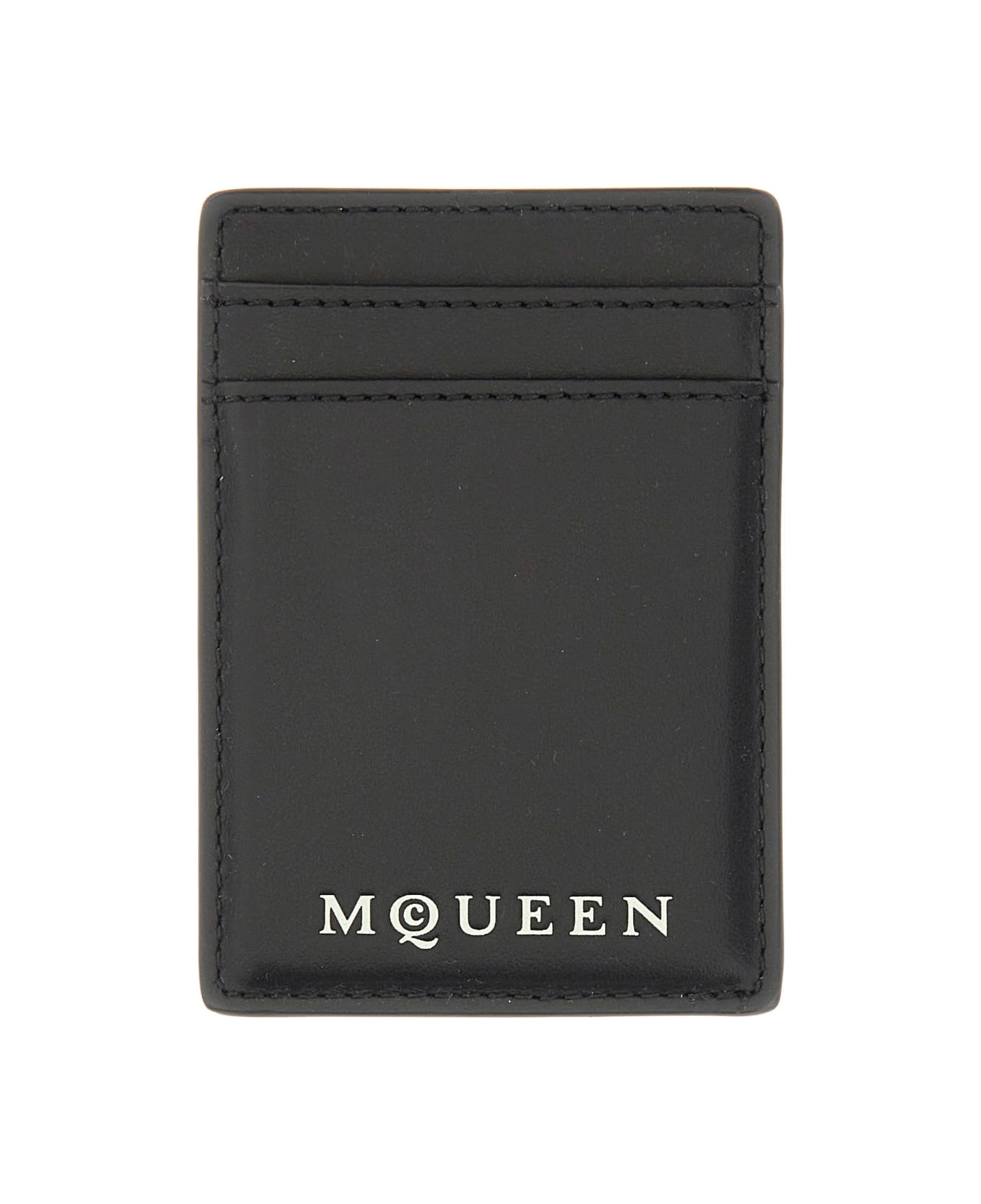 Alexander McQueen Magnetic Card Holder With Logo - BLACK