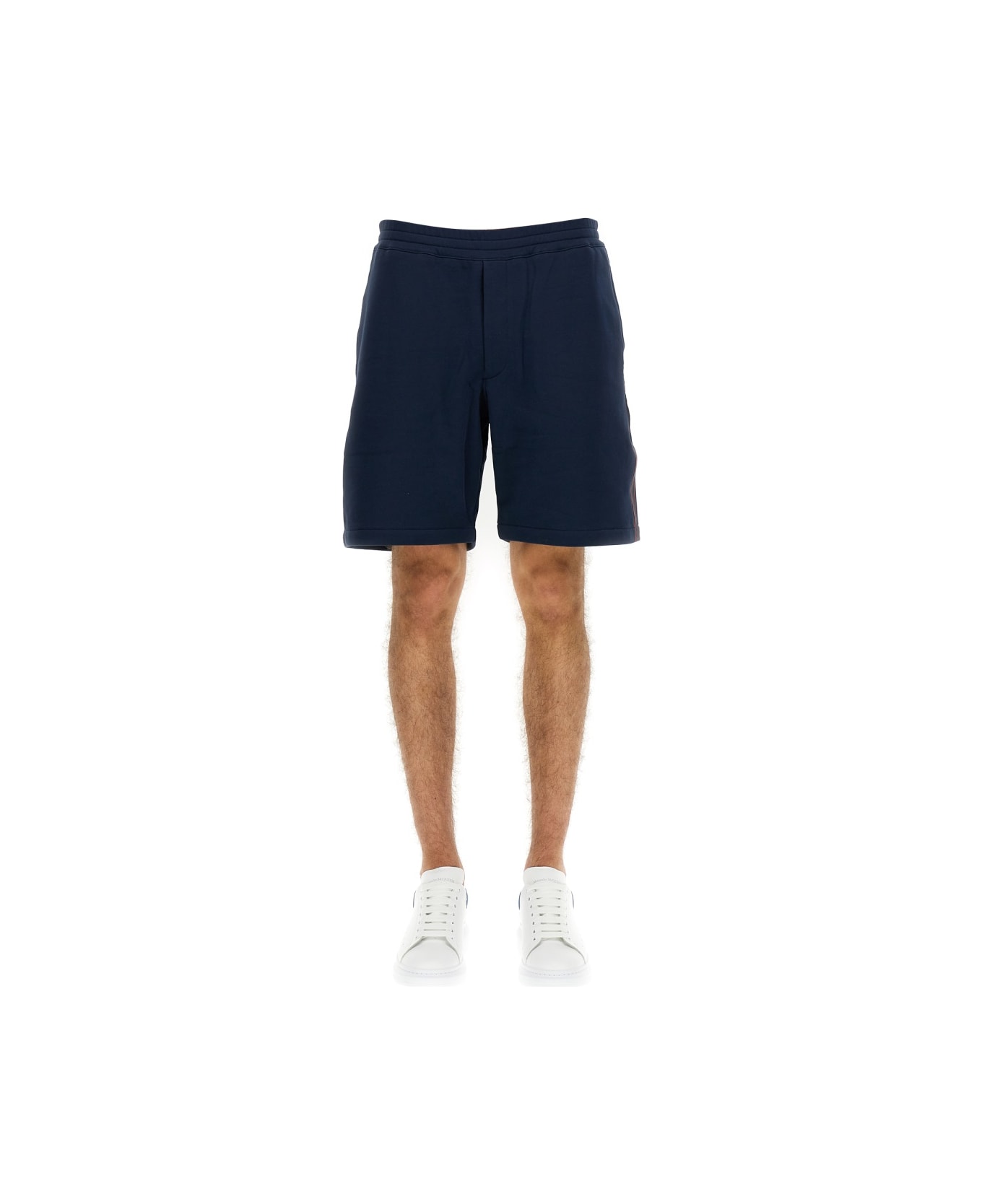 Alexander McQueen Bermuda Shorts With Selvedge Logo Band - BLUE