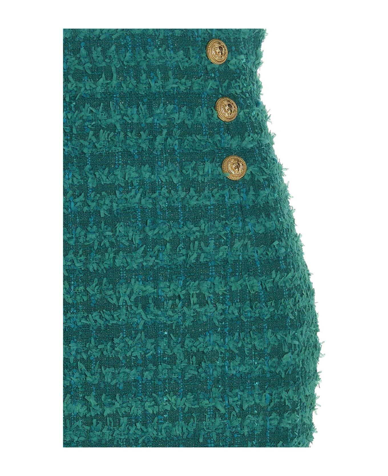 Balmain Logo Button Tweed Skirt - Blue