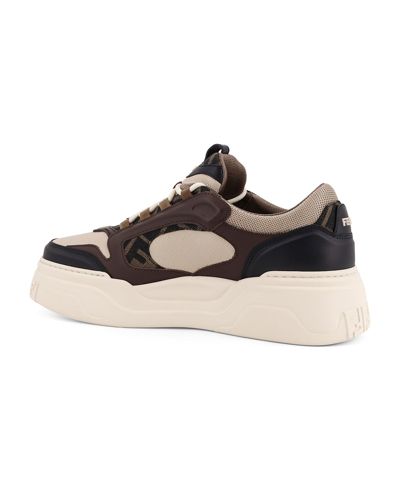Fendi Force Leather Sneakers With Ff Jacquard Fabric Inserts - NERO+LATTE+BEIGE スニーカー