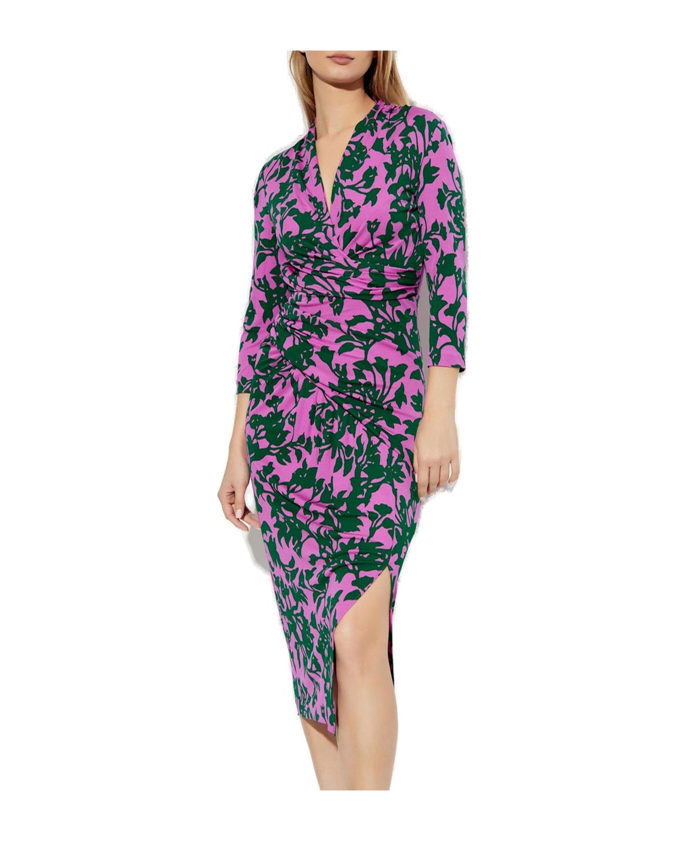 Diane Von Furstenberg Tash All-over Patterned V-neck Dress - PURPLE/GREEN