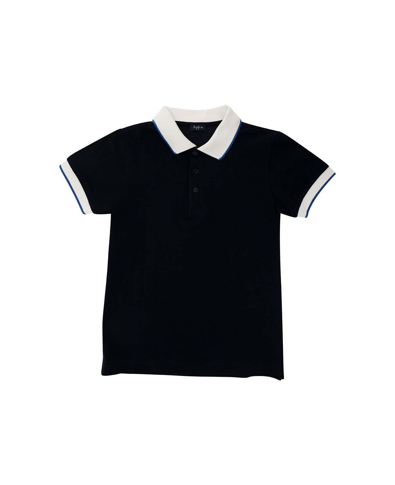 Il Gufo Black Polo Shirt With Contrasting Collar In Cotton Boy - Blu Tシャツ＆ポロシャツ