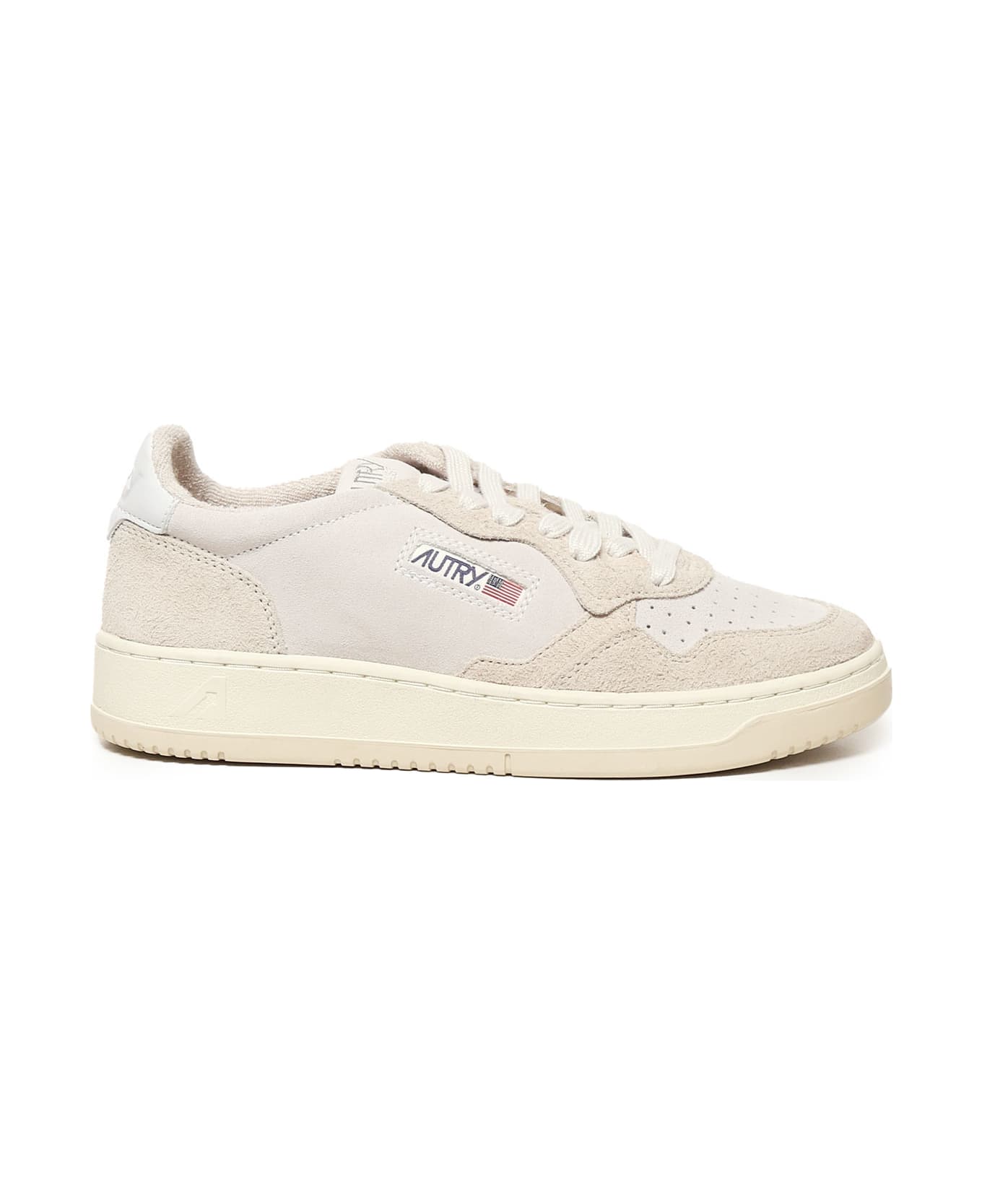 Autry Medalist Low Sneaker In Suede And Calfskin - Beige