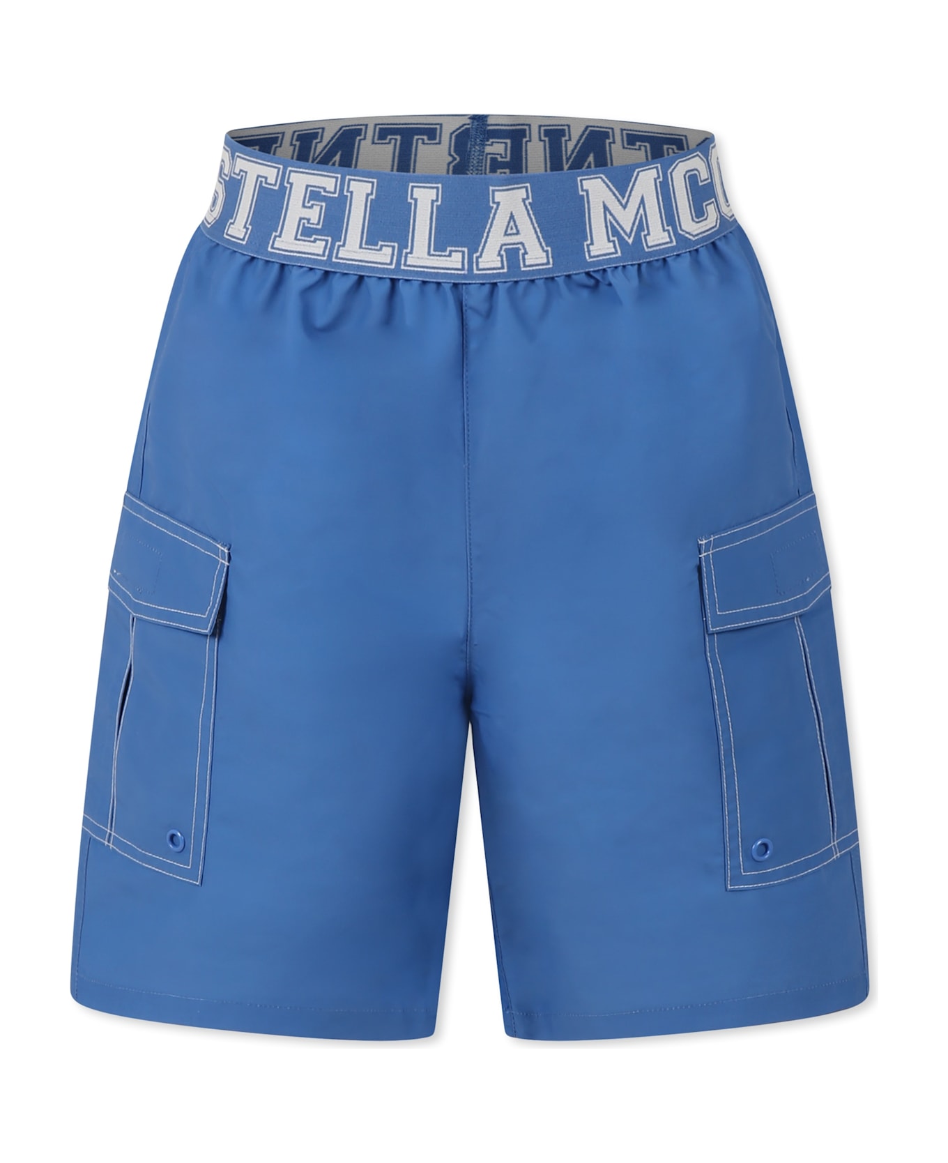 Stella McCartney Kids Blue Swim Shorts For Boy With Logo - Blue