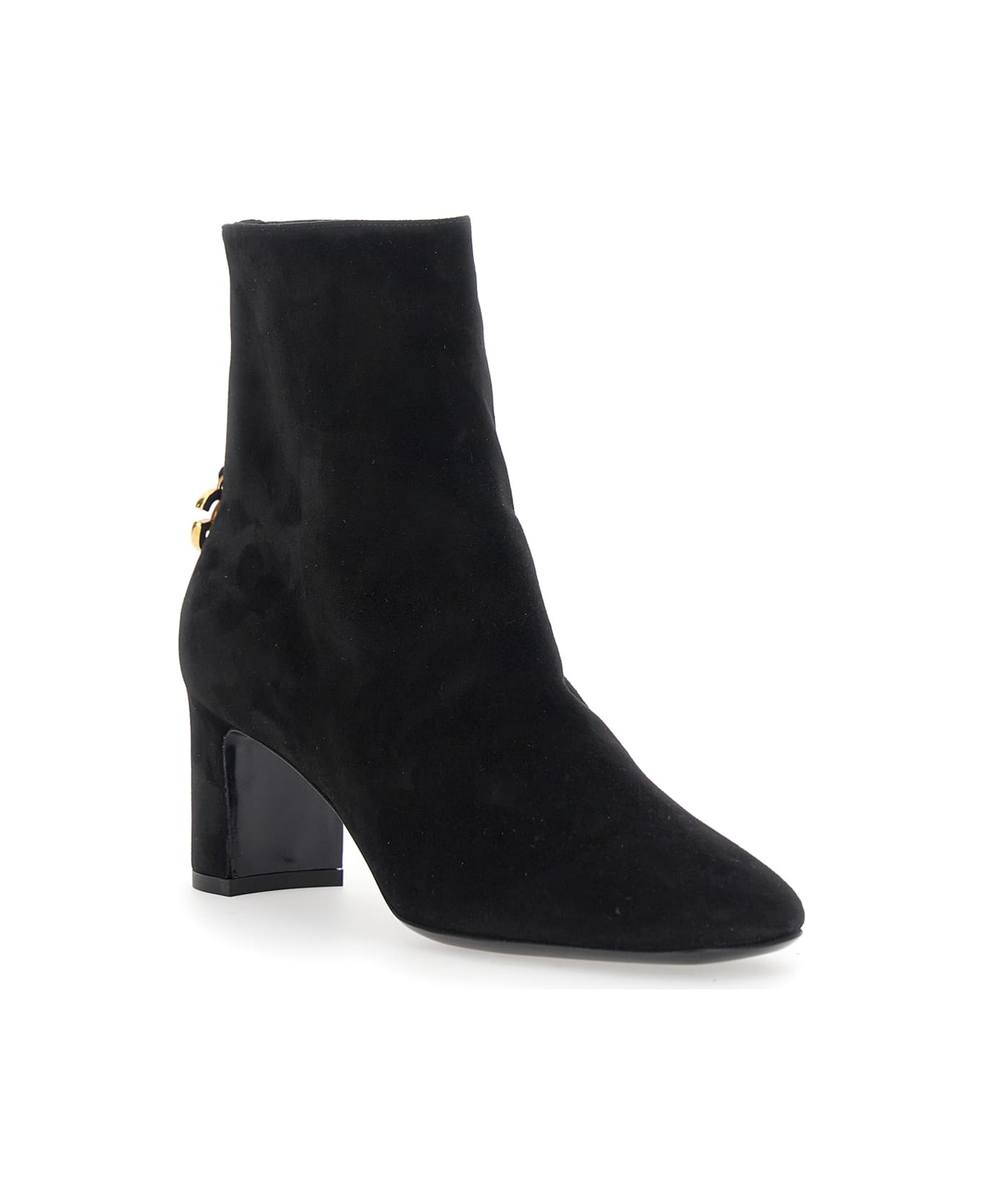 Dolce 
Gabbana Black Ankle Boots With Dg Logo Plaque On The Back In Suede Woman - Black