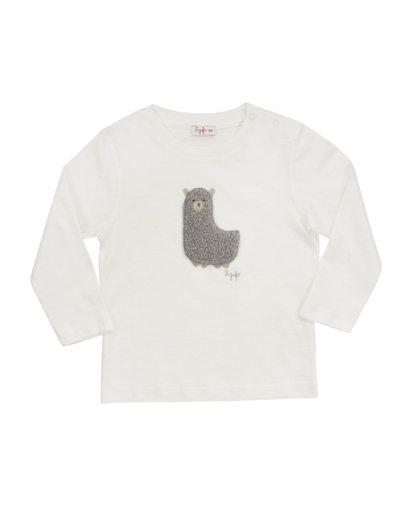 Il Gufo T-shirt With Alpaca In Teddy - Milk/grey