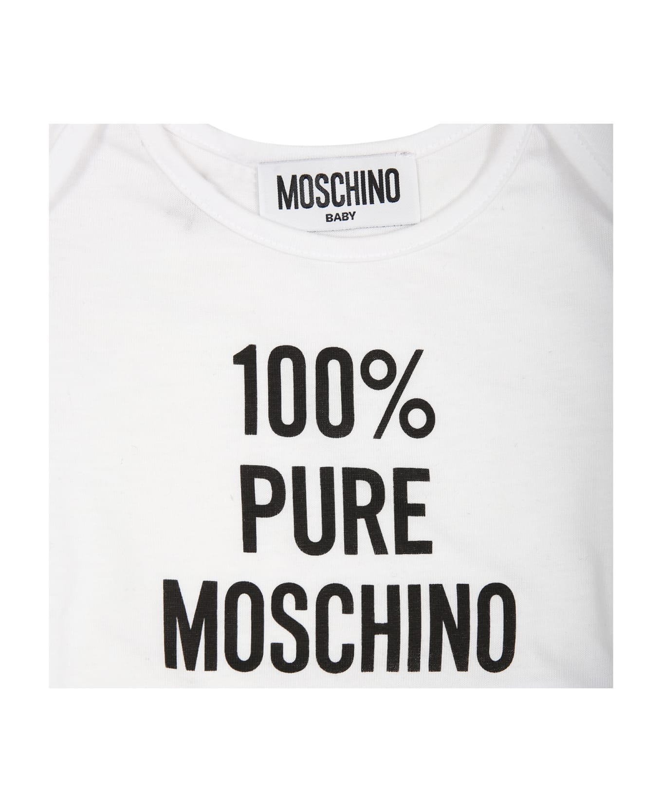 Moschino White Body For Baby Kids With Logo - White ボディスーツ＆セットアップ