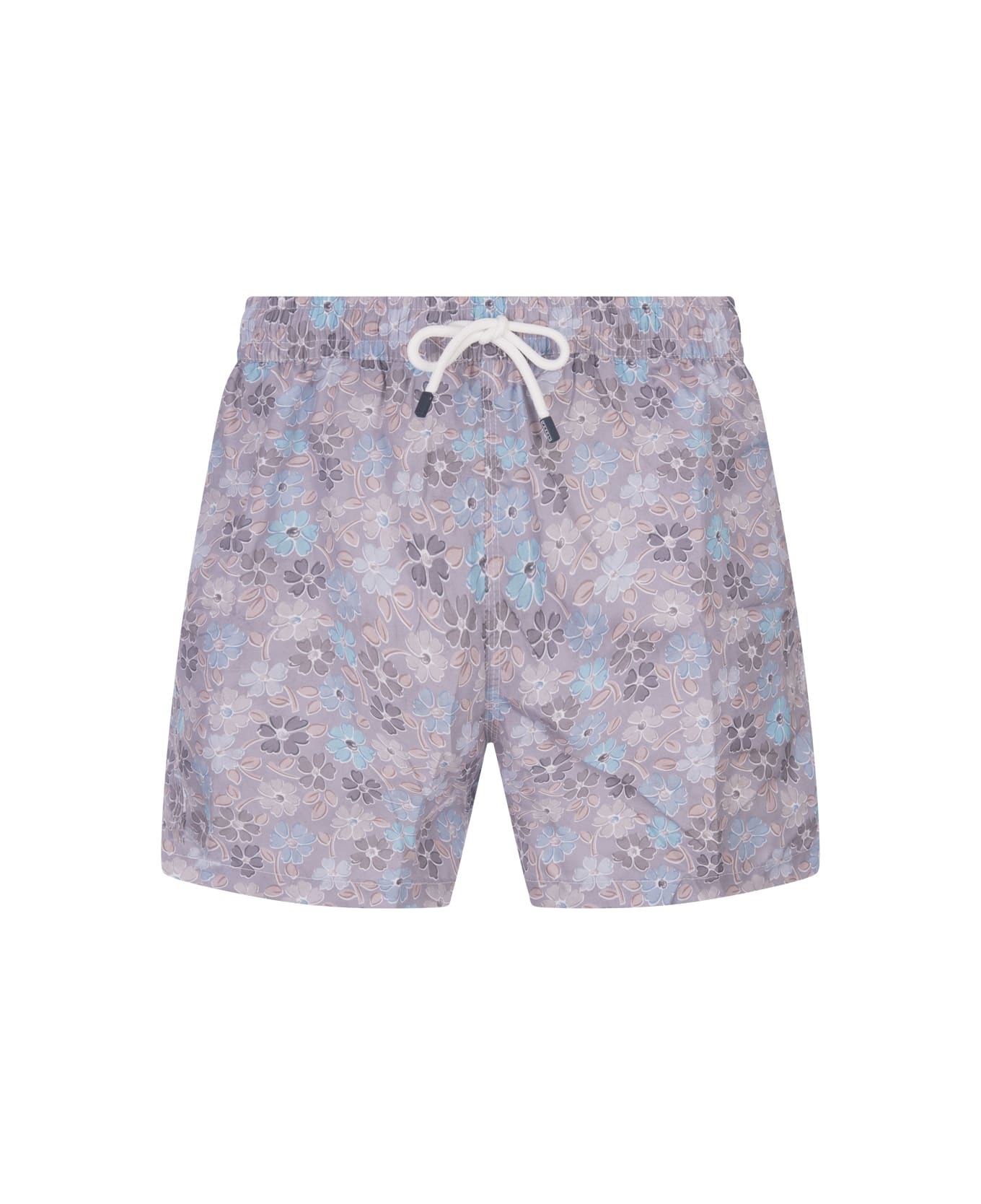 Fedeli Purple Swim Shorts With Multicoloured Flower Pattern - Purple