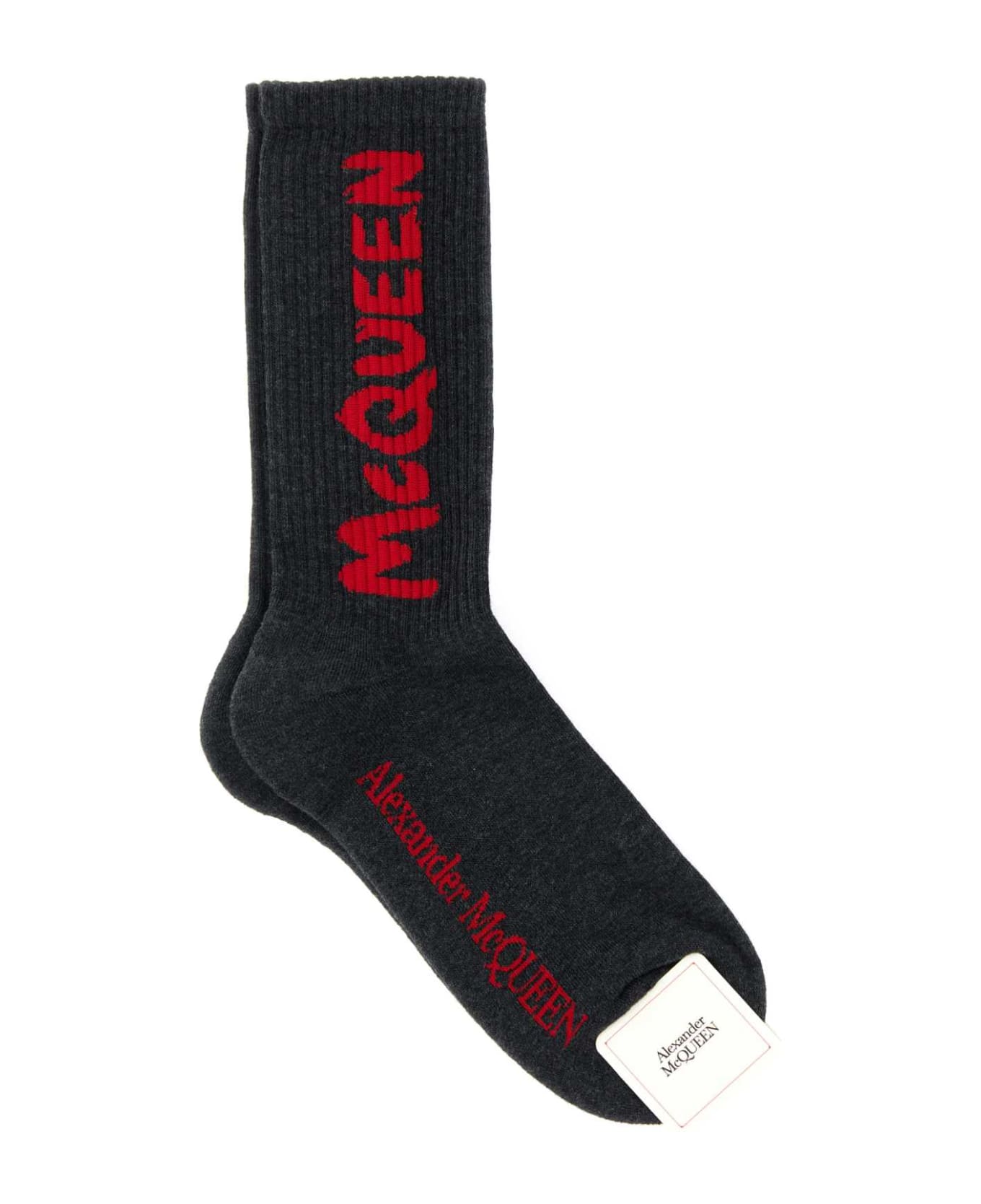 Alexander McQueen Graphite Stretch Cotton Blend Socks - BLACKRED