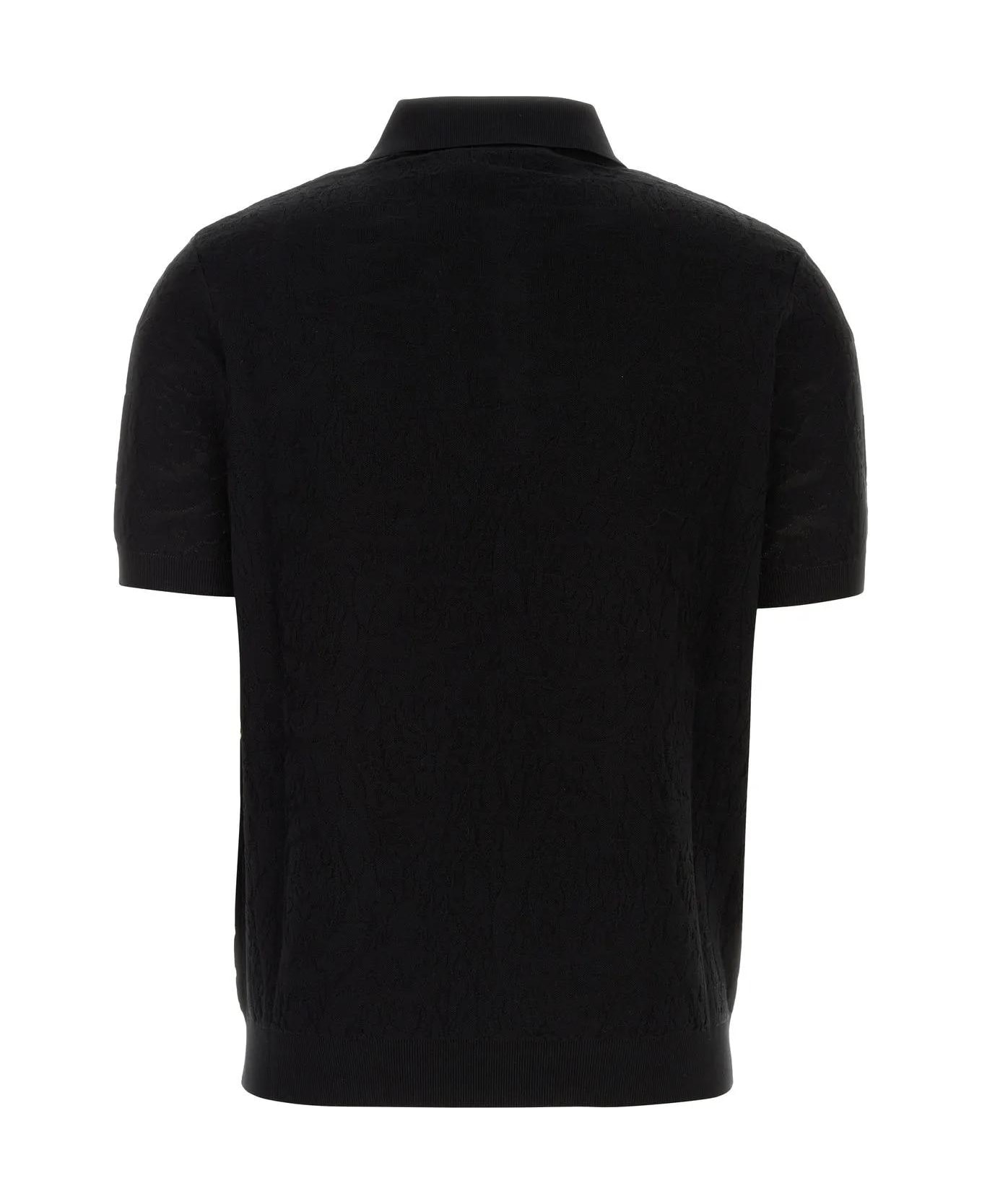 Versace Black Silk Blend Polo Shirt - Nero