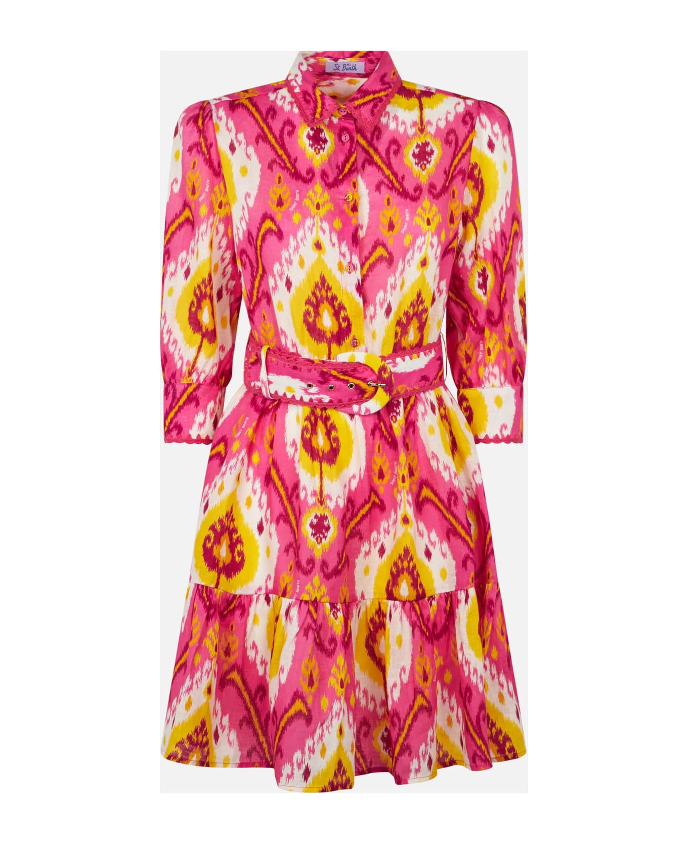 MC2 Saint Barth Woman Linen Short Dress Daisi With Ikat Print - PINK
