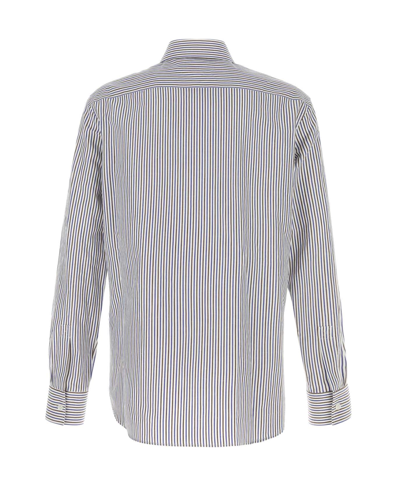Bottega Veneta Embroidered Cotton Blend Shirt - BLUERED