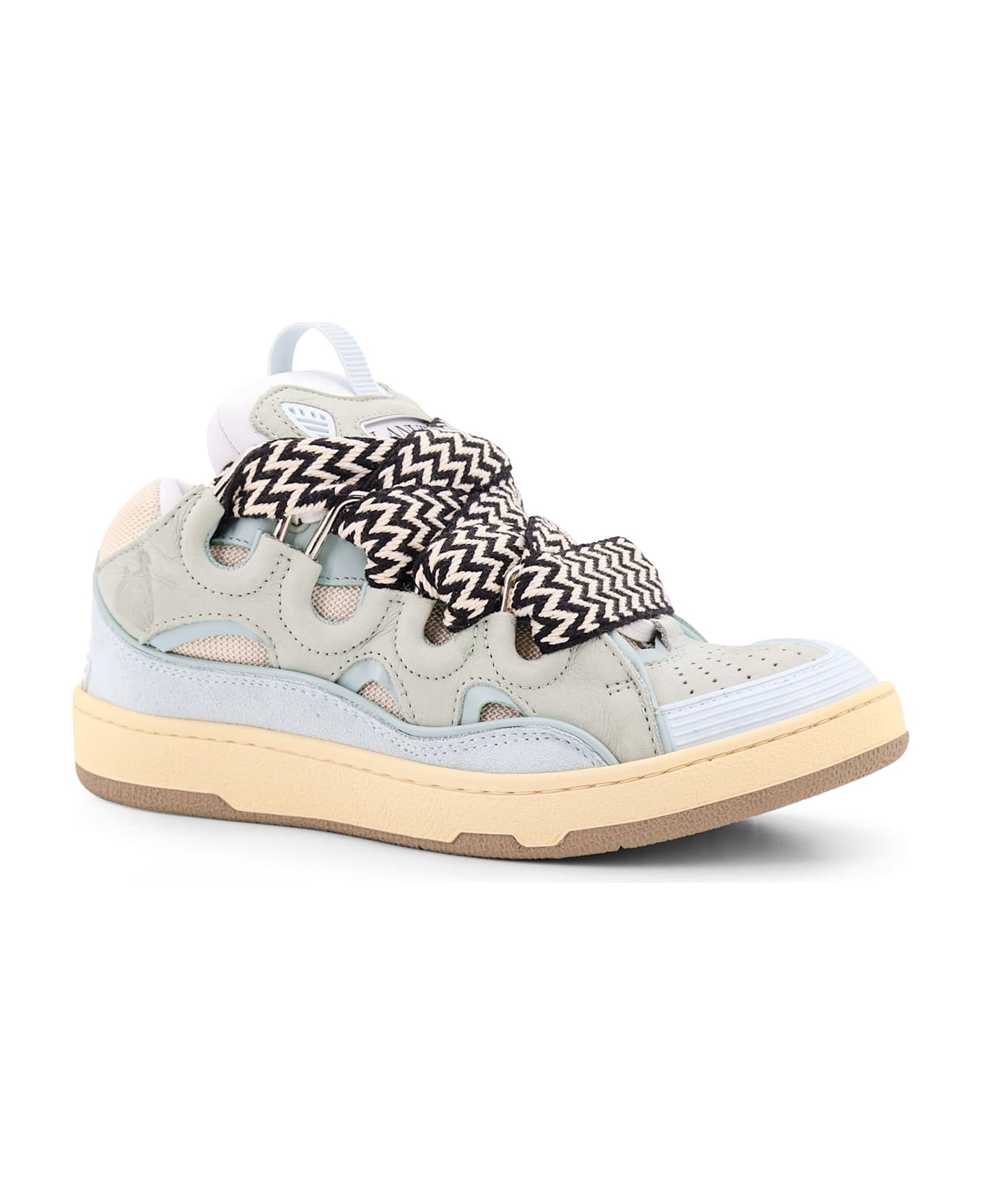 Lanvin Curb Leather Sneakers With Mesh Inserts - Blue