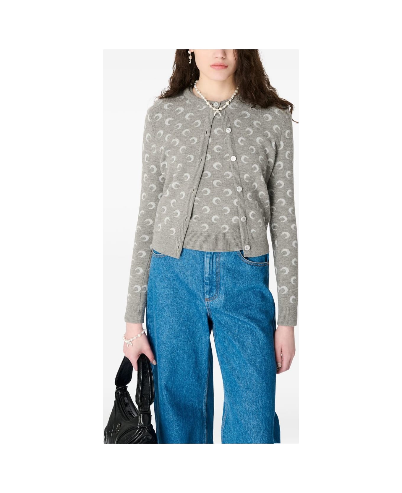 Marine Serre Moon Wool Blend Cardigan - Light Grey