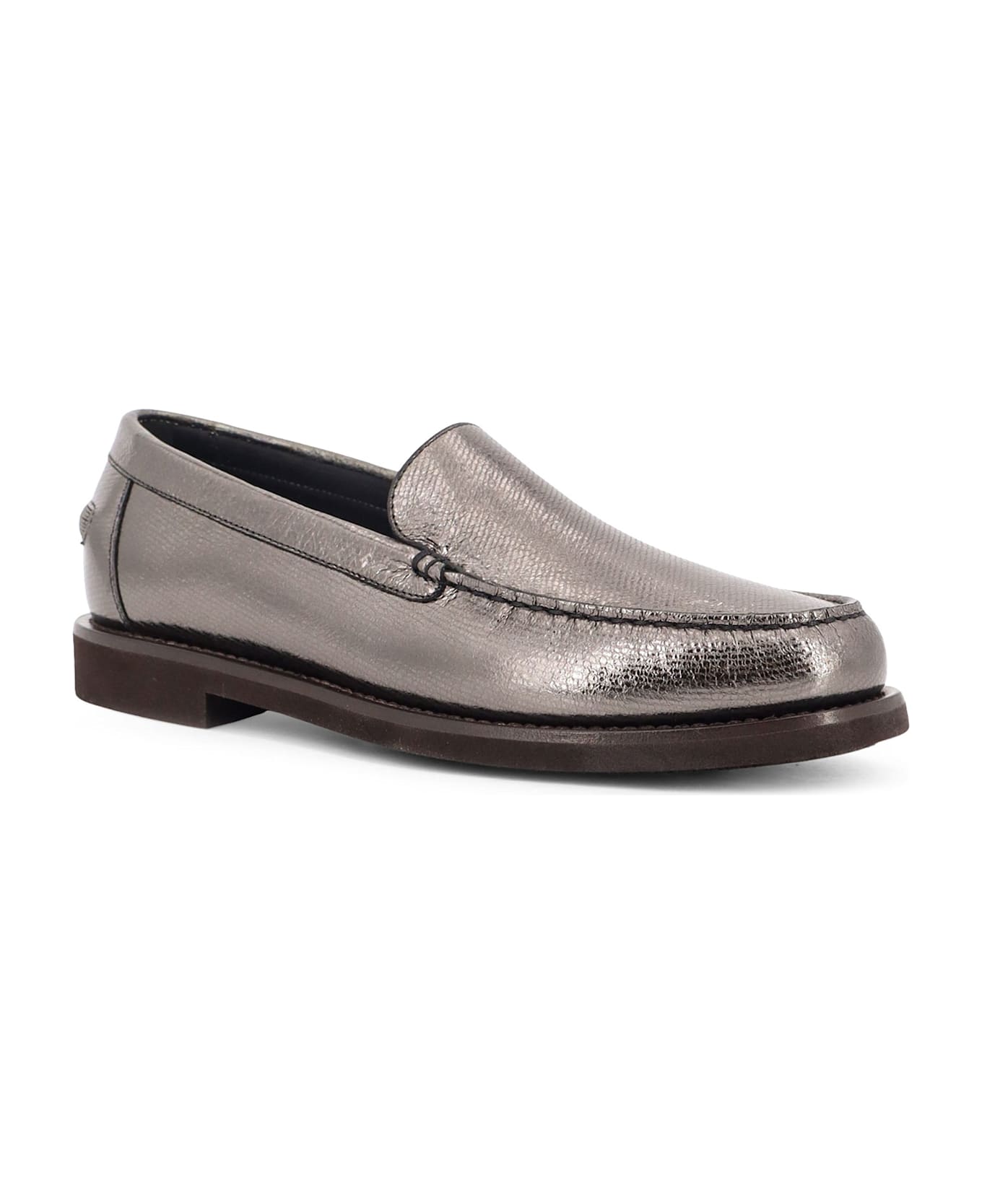Brunello Cucinelli Penny Laminated Leather Loafer - Anthracite