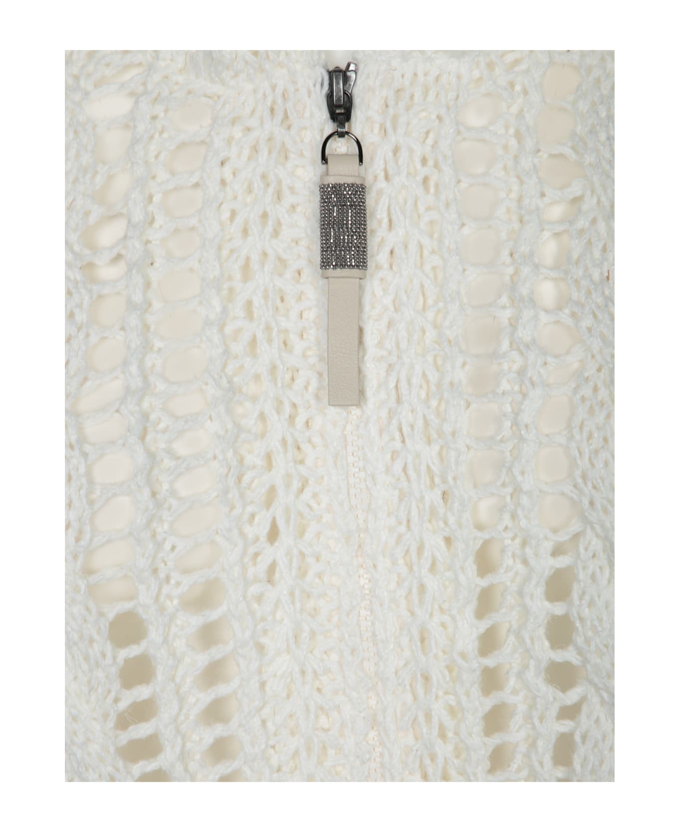 Brunello Cucinelli 
cable 
Mesh
 Cardigan - White