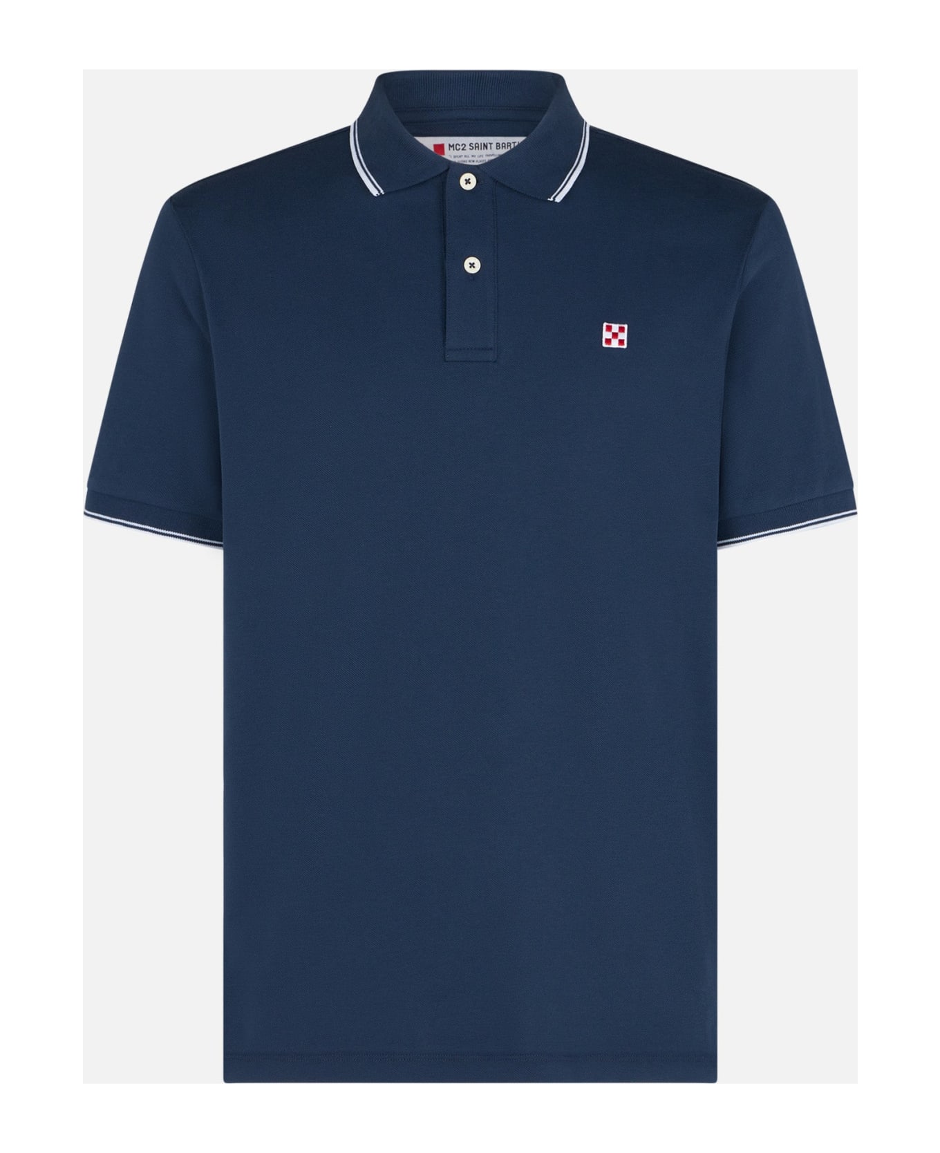 MC2 Saint Barth Blue Navy Piquet Polo With St. Barth Logo - BLUE