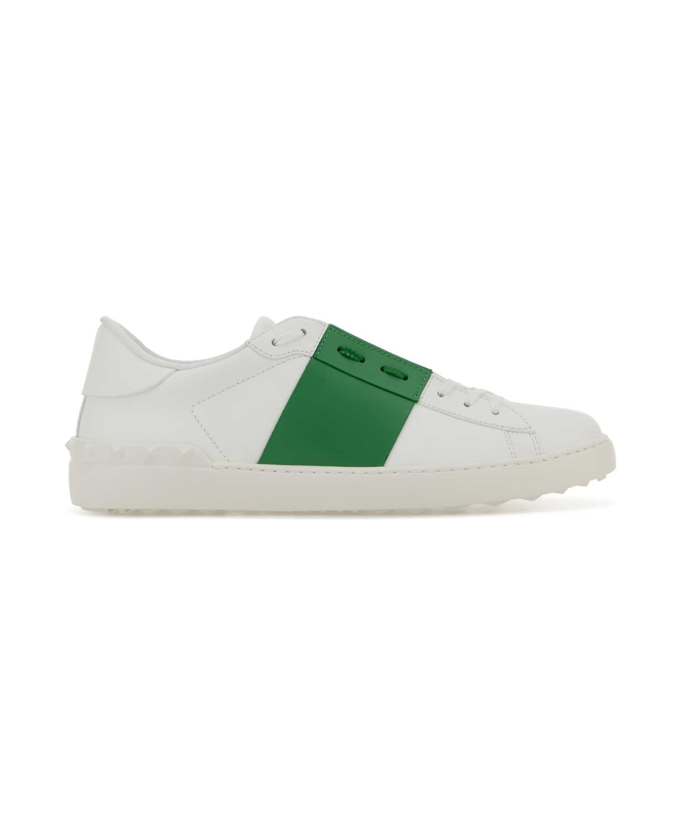 Valentino Garavani White Leather Open Sneakers With Green Band - BIANCOGREENBRIARBIANCO