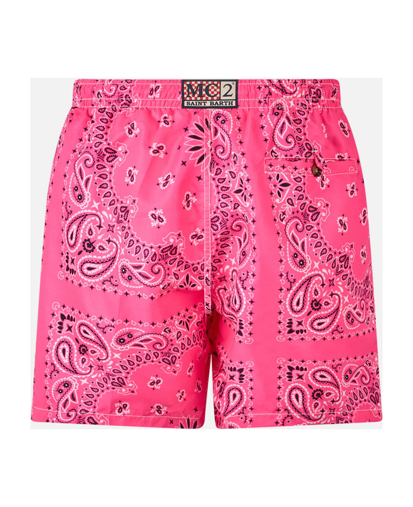 MC2 Saint Barth Man Swim Shorts With Pink Bandanna Print - ROSA FLUO