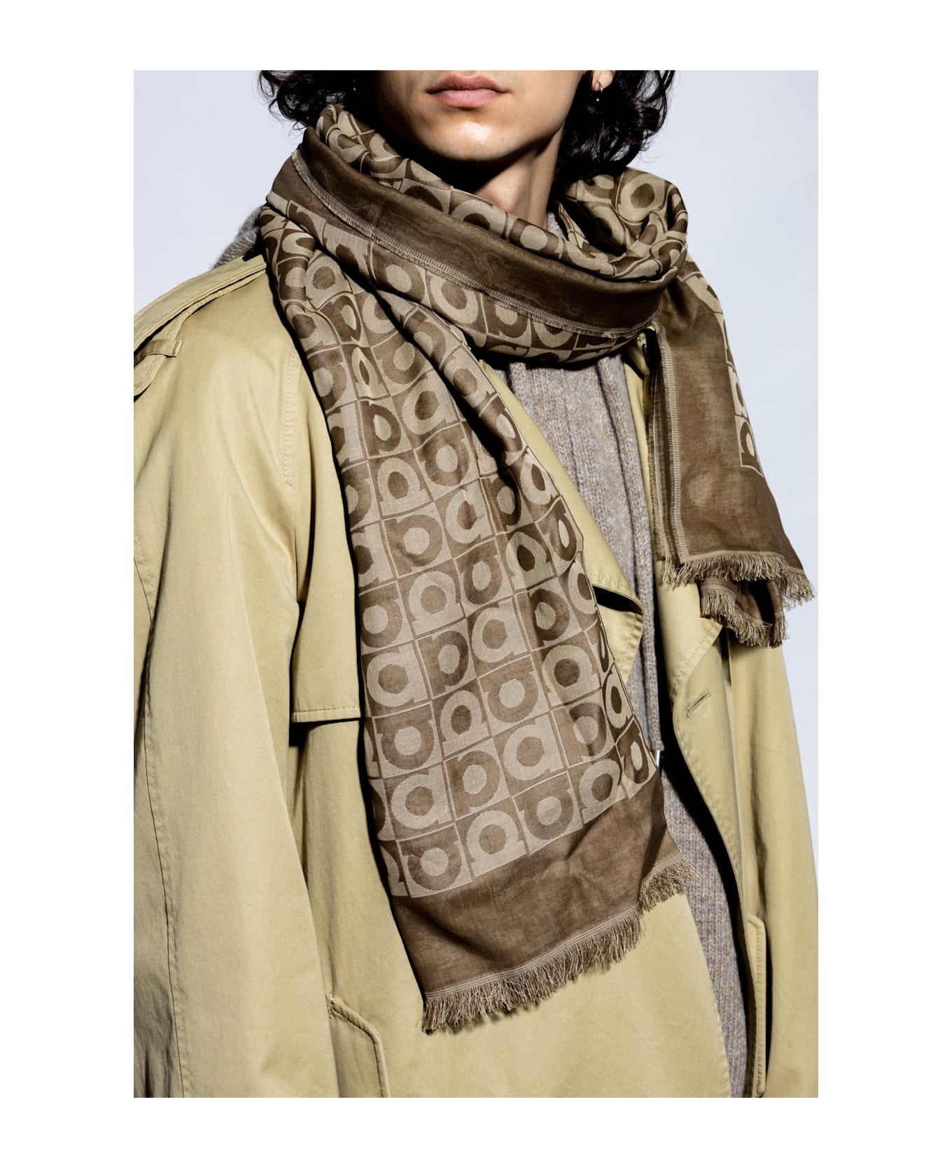 Ferragamo Scarf With Monogram - Brown