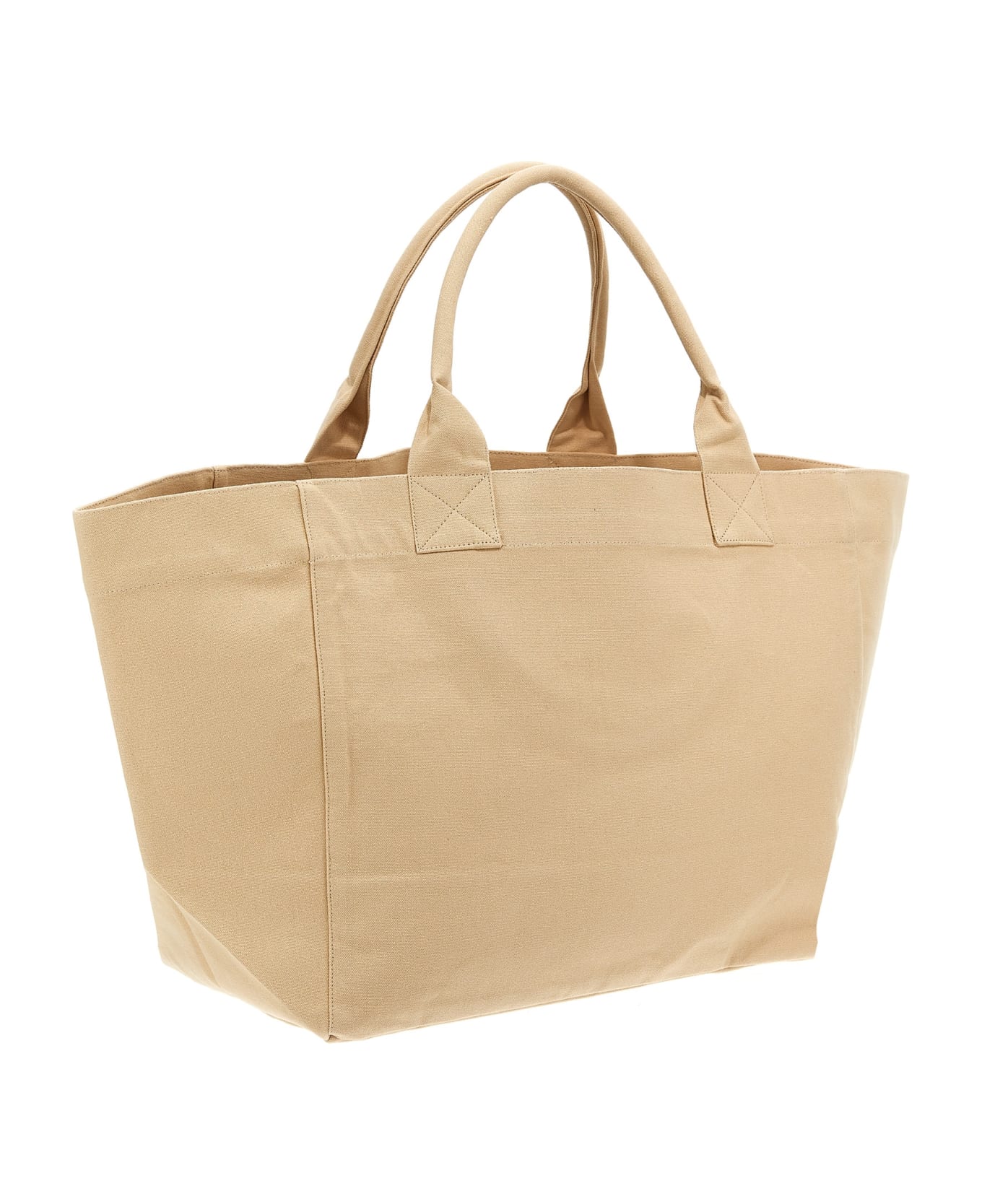 Ganni Oversized Shopping Bag With Logo Embroidery - Almond Milk トートバッグ