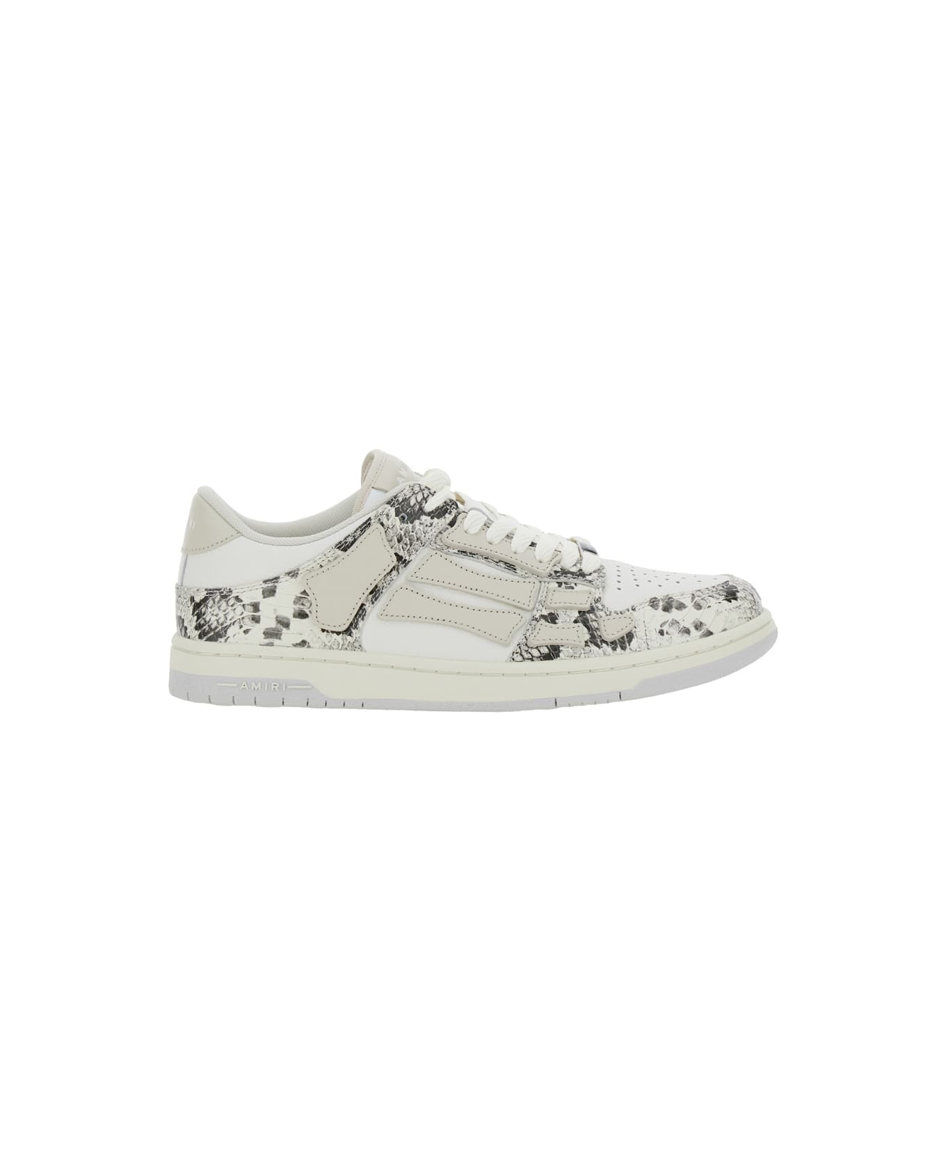 AMIRI 'skull' Grey Low Top Sneakers With Skull Patch In Snake Printed Leather Man - Bianco