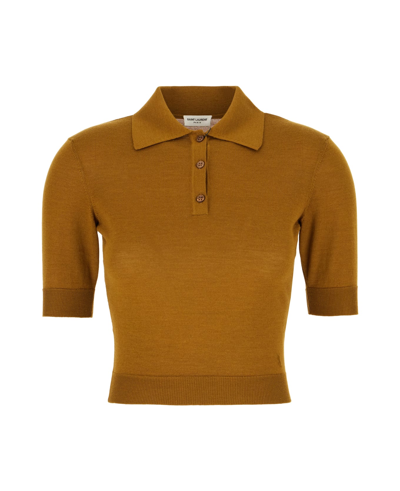 Saint Laurent Mud Wool Blend Polo Shirt - MORDORE