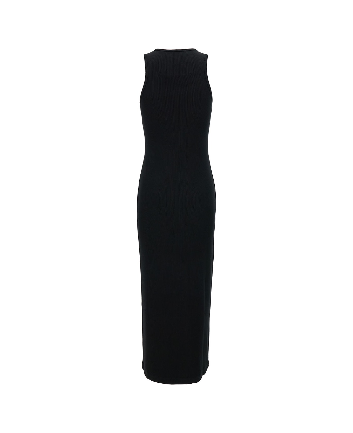 Givenchy Long Black Ribbed Dress With 4g Embroidery In Stretch Cotton Woman - Black