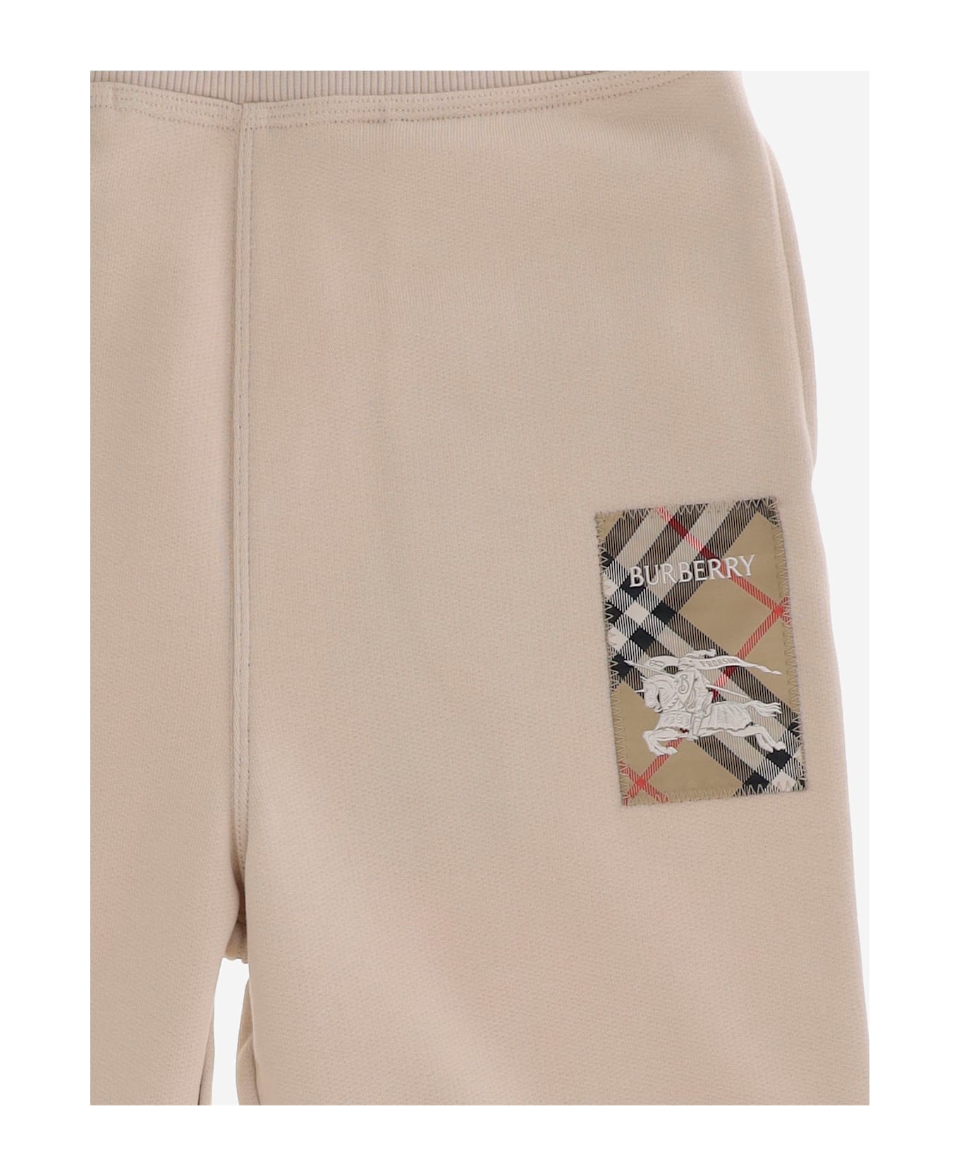 Burberry Cotton Pants With Check Application - Beige