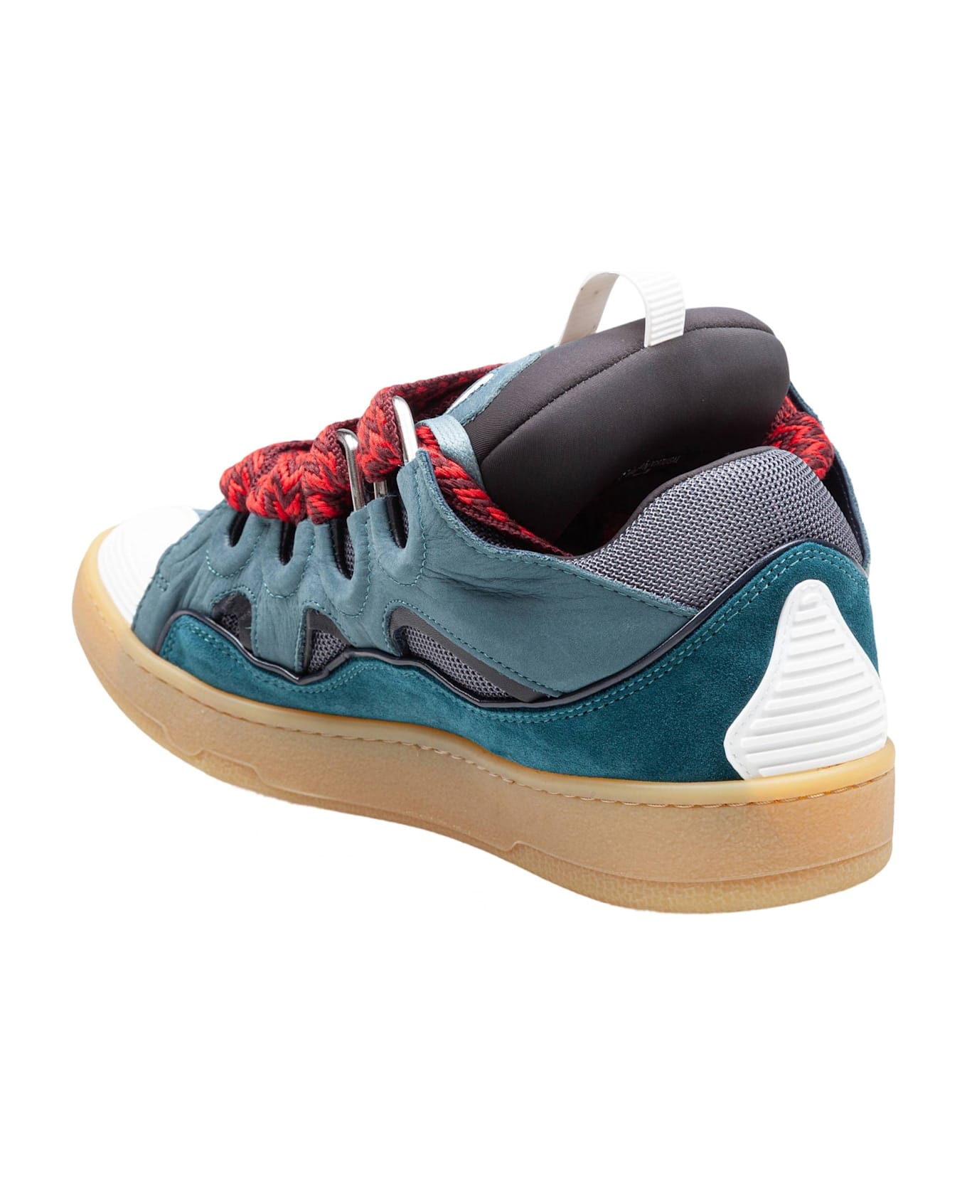 Lanvin Curb Sneakers In Suede And Fabric Color Blue And Red - anthracite