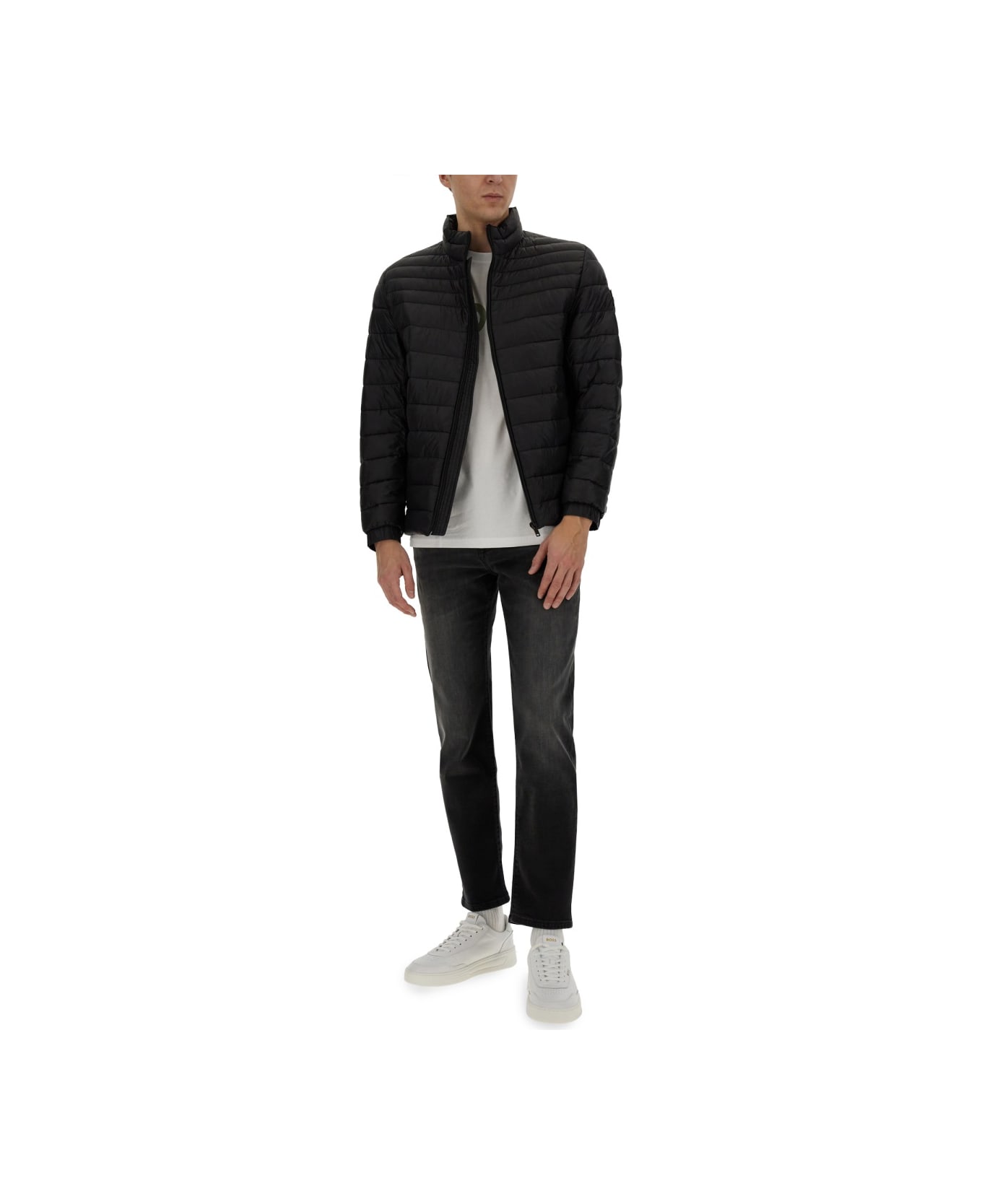 Hugo Boss Down Jacket With Logo - BLACK