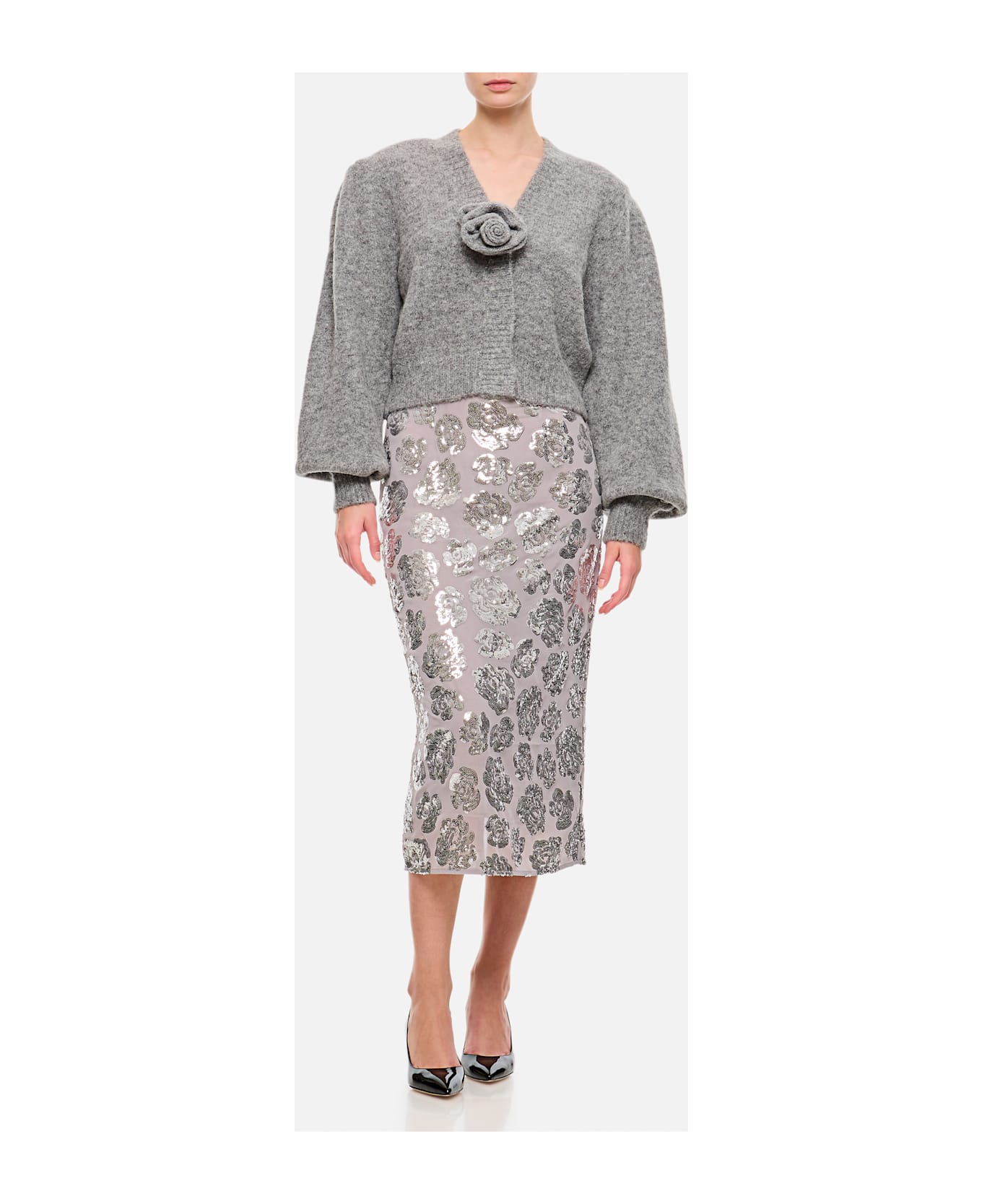 Rotate by Birger Christensen Sequin Chiffon Skirt - Silver