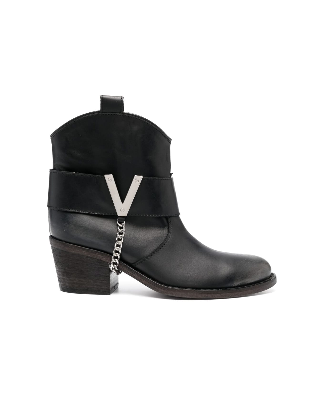 Via Roma 15 Texan Ankle Boots In Black Leather Woman - Black