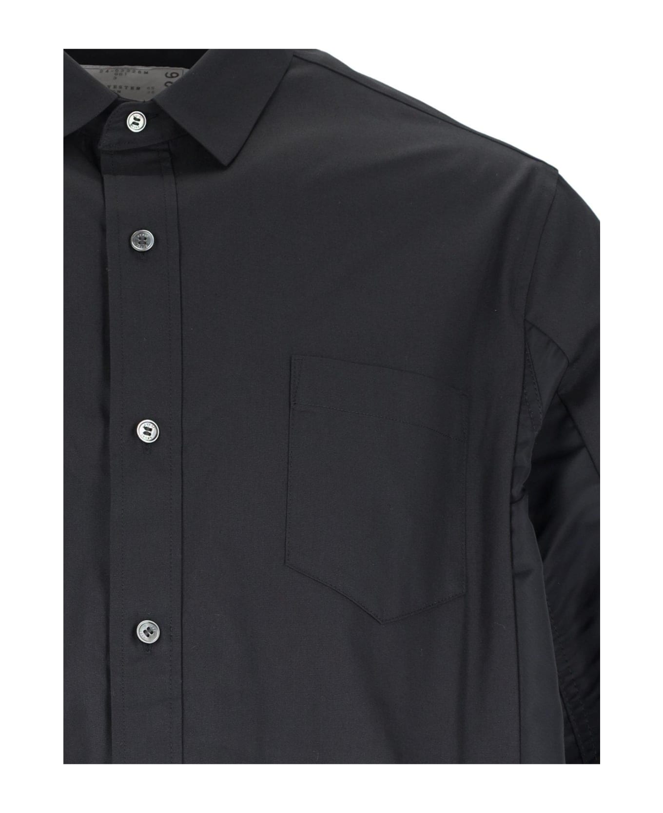 Sacai Buttoned Long-sleeved Poplin Shirt - Black シャツ