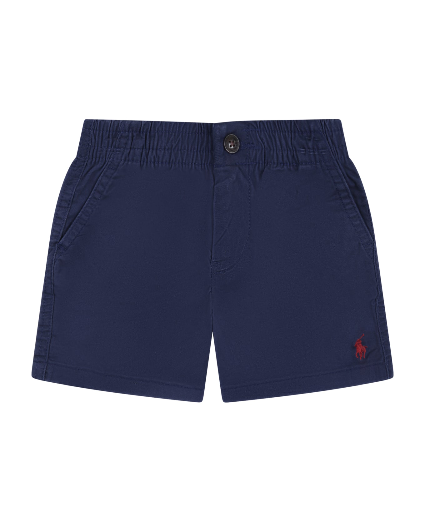 Ralph Lauren Blue Shorts For Baby Boy With Red Pony - Blue