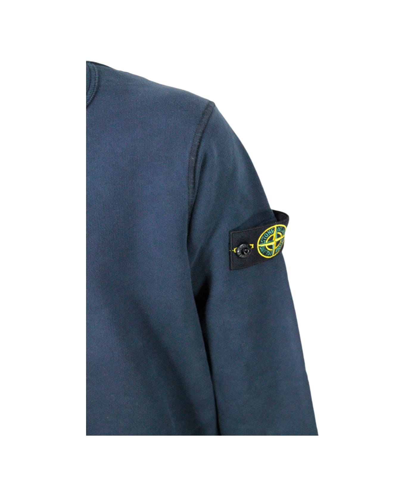 Stone Island Junior Long-sleeved Crewneck Sweatshirt In Stretch Cotton With Badge On The Left Sleeve - Blu ニットウェア＆スウェットシャツ