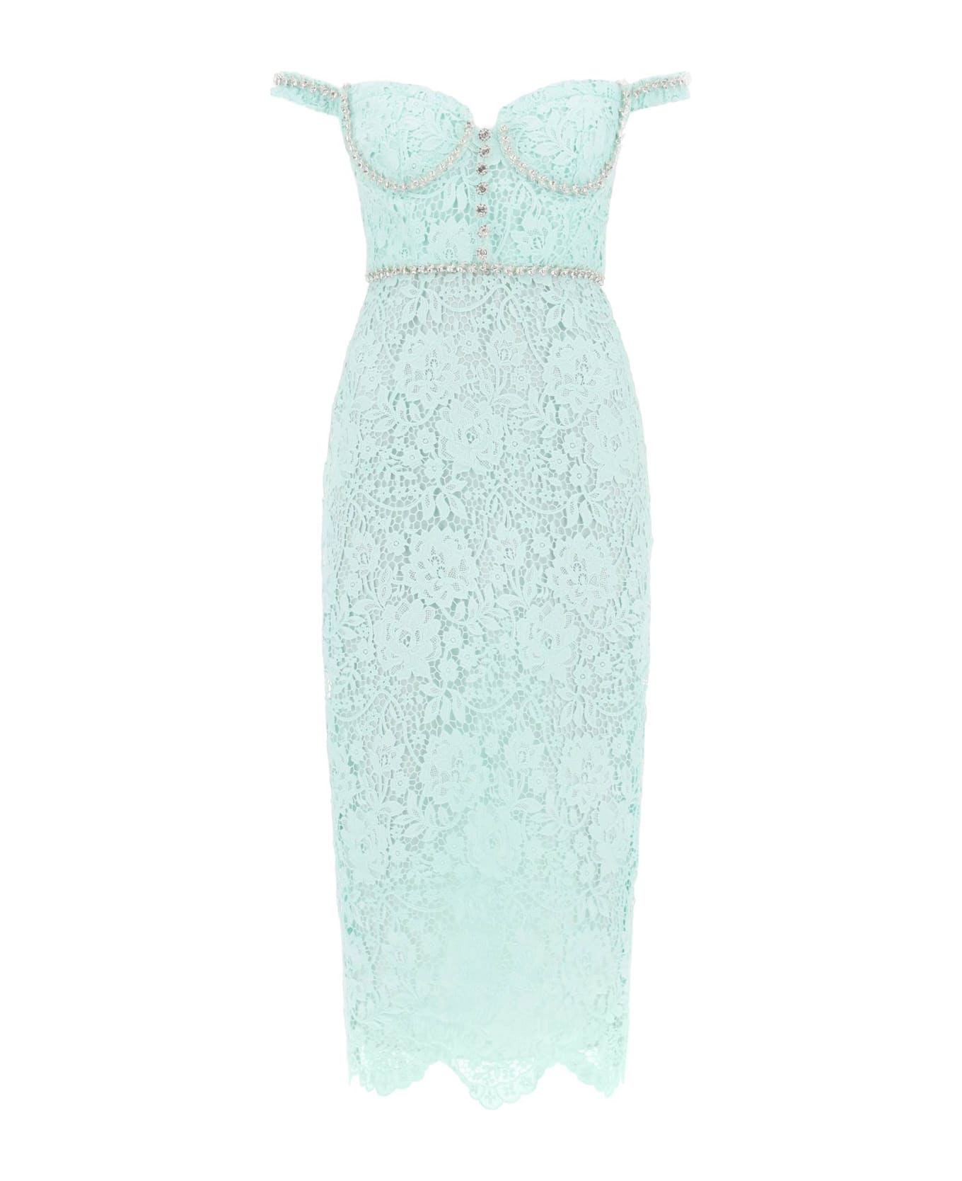 self-portrait Midi Dress In Floral Lace With Crystals - Green