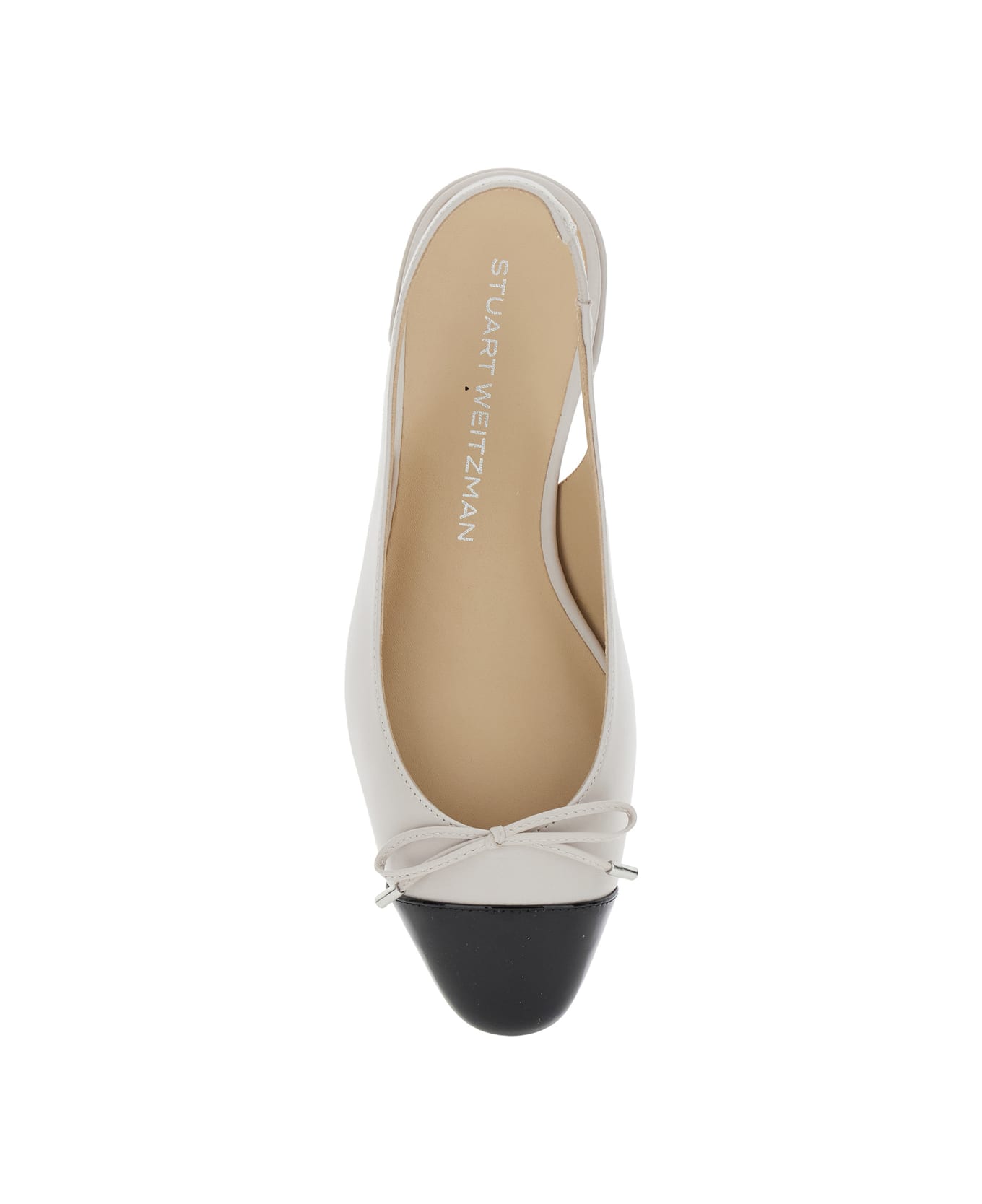 Stuart Weitzman Grey Slingback Ballet Shoes With Cap Toe And Bow Detail In Leather Woman - Grey