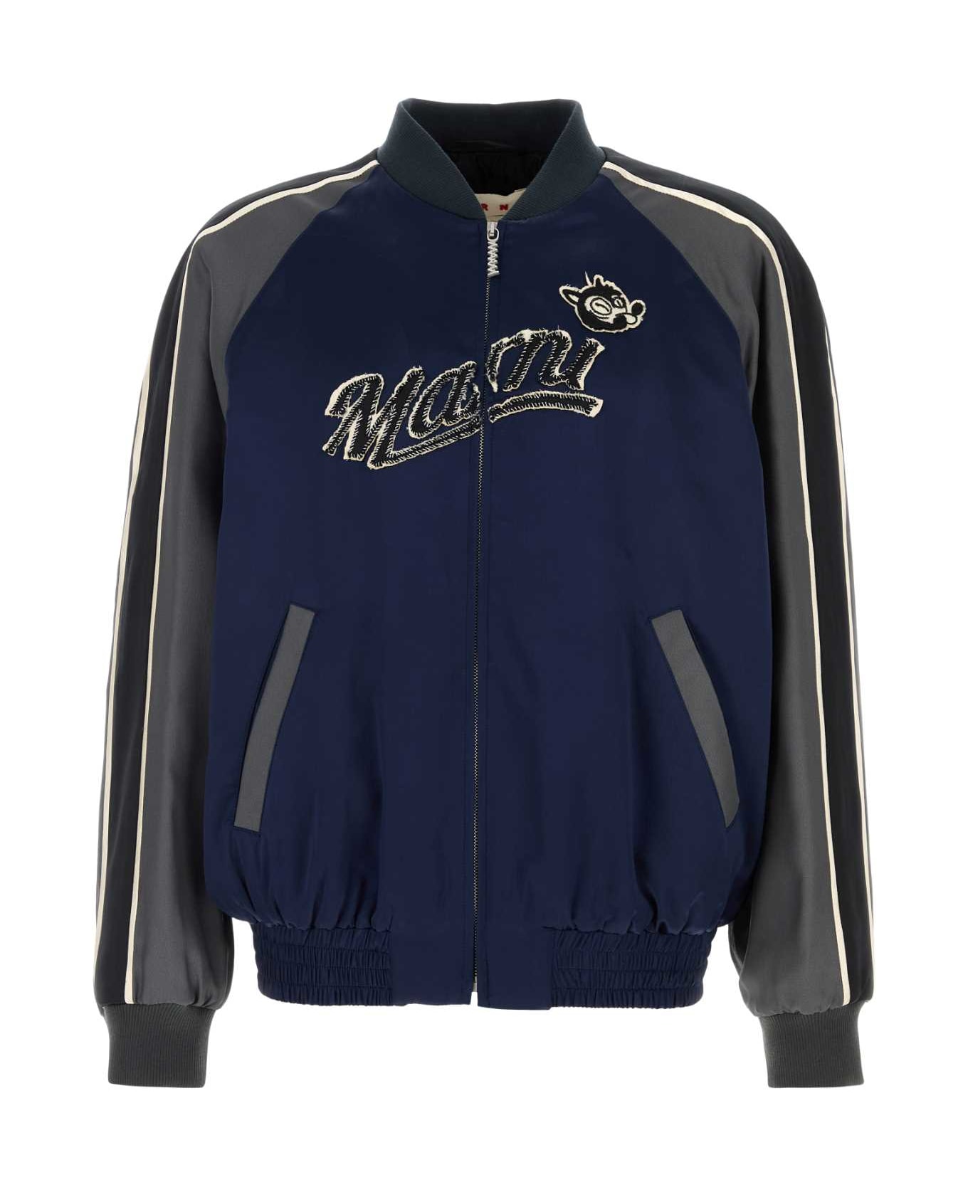 Marni Navy Blue Satin Bomber Jacket - BLUMARINE