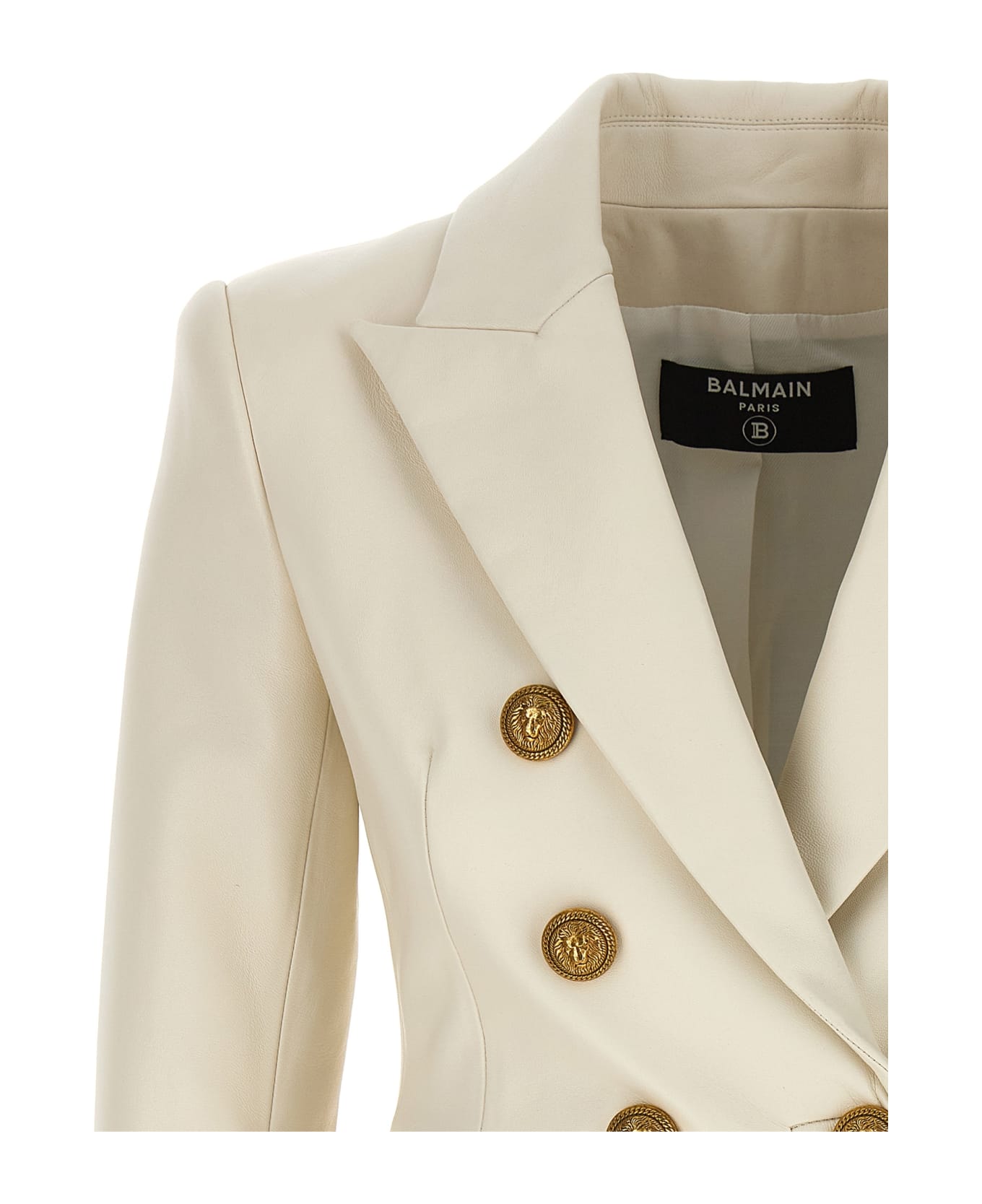 Balmain For Double-breasted Leather Blazer - White