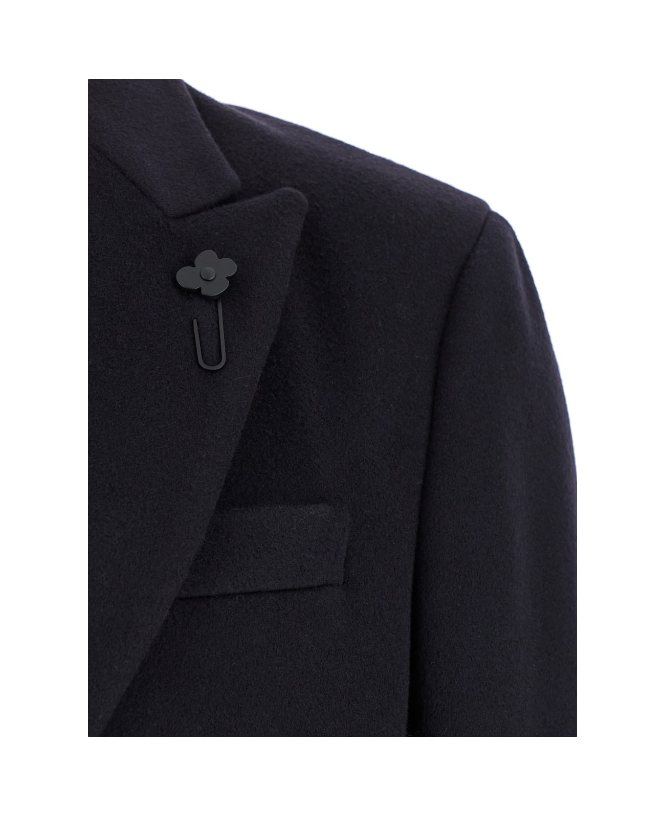 Lardini Black Double-breasted Coat In Wool Man - Blu