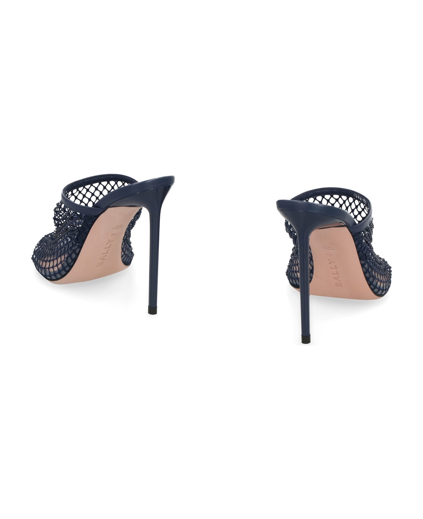 Bally Crystal Fishnet Leather Mules - blue